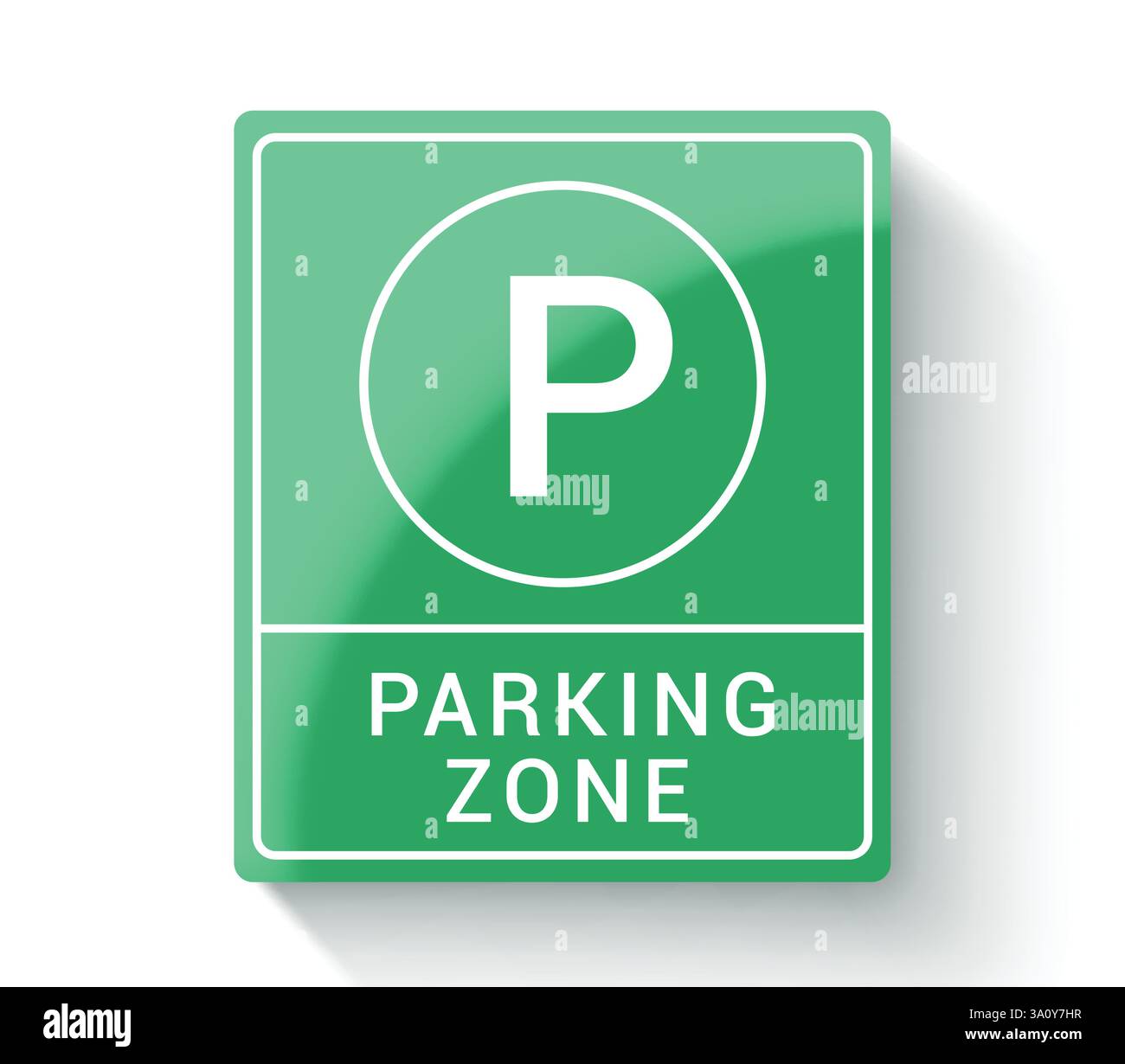 Clipart dell'icona del segnale dell'area di parcheggio. Segnaletica pubblica strada nella tavola verde quadrata clip del simbolo per l'illustrazione vettoriale della posizione di sicurezza del veicolo nel parcheggio. Illustrazione Vettoriale