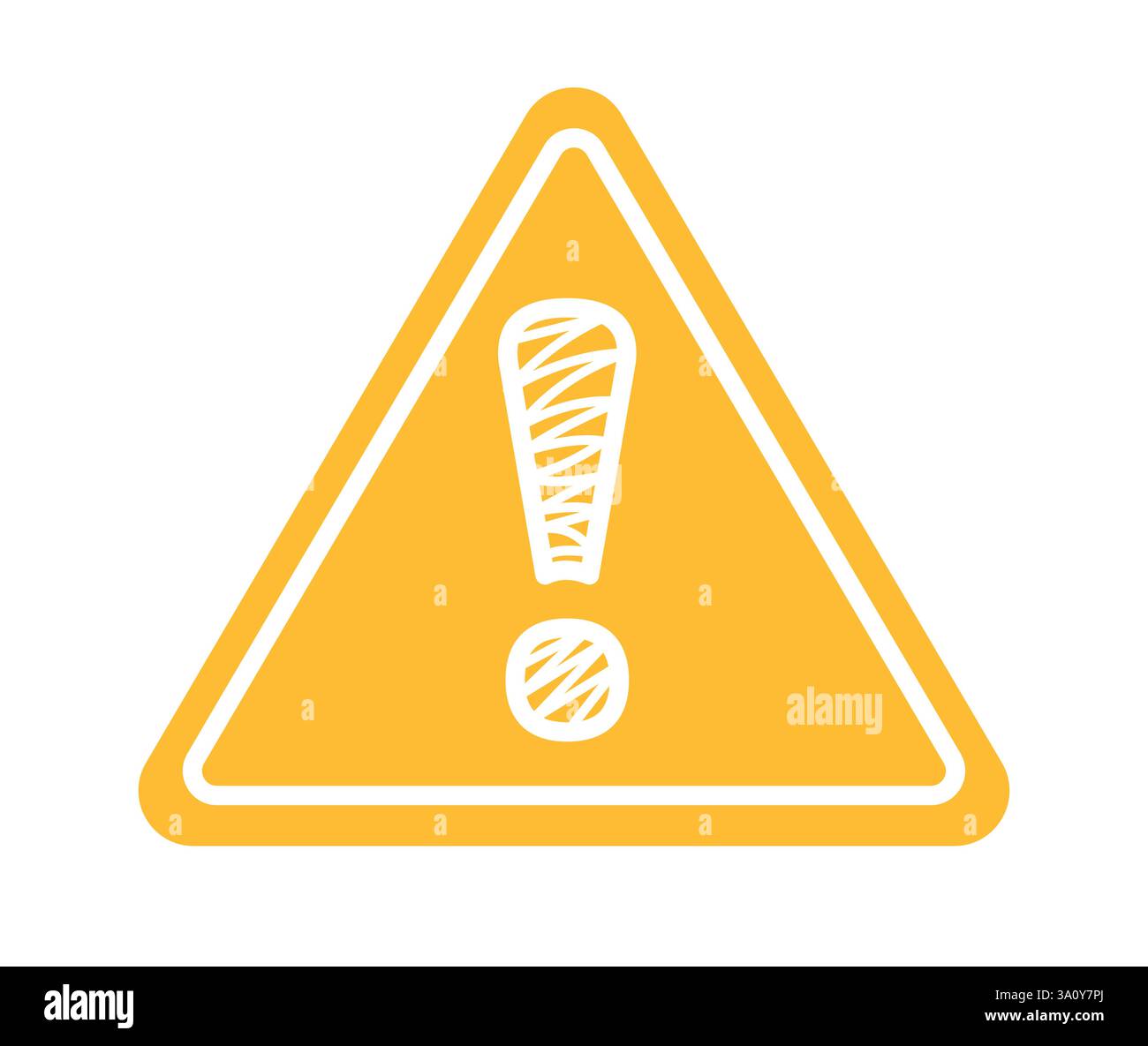 Clipart dell'icona del segnale di avvertimento di pericolo. Cartello giallo a triangolo per il traffico stradale con simbolo esclamativo disegnato a mano clip art per il rischio e il pericolo Illustrazione Vettoriale