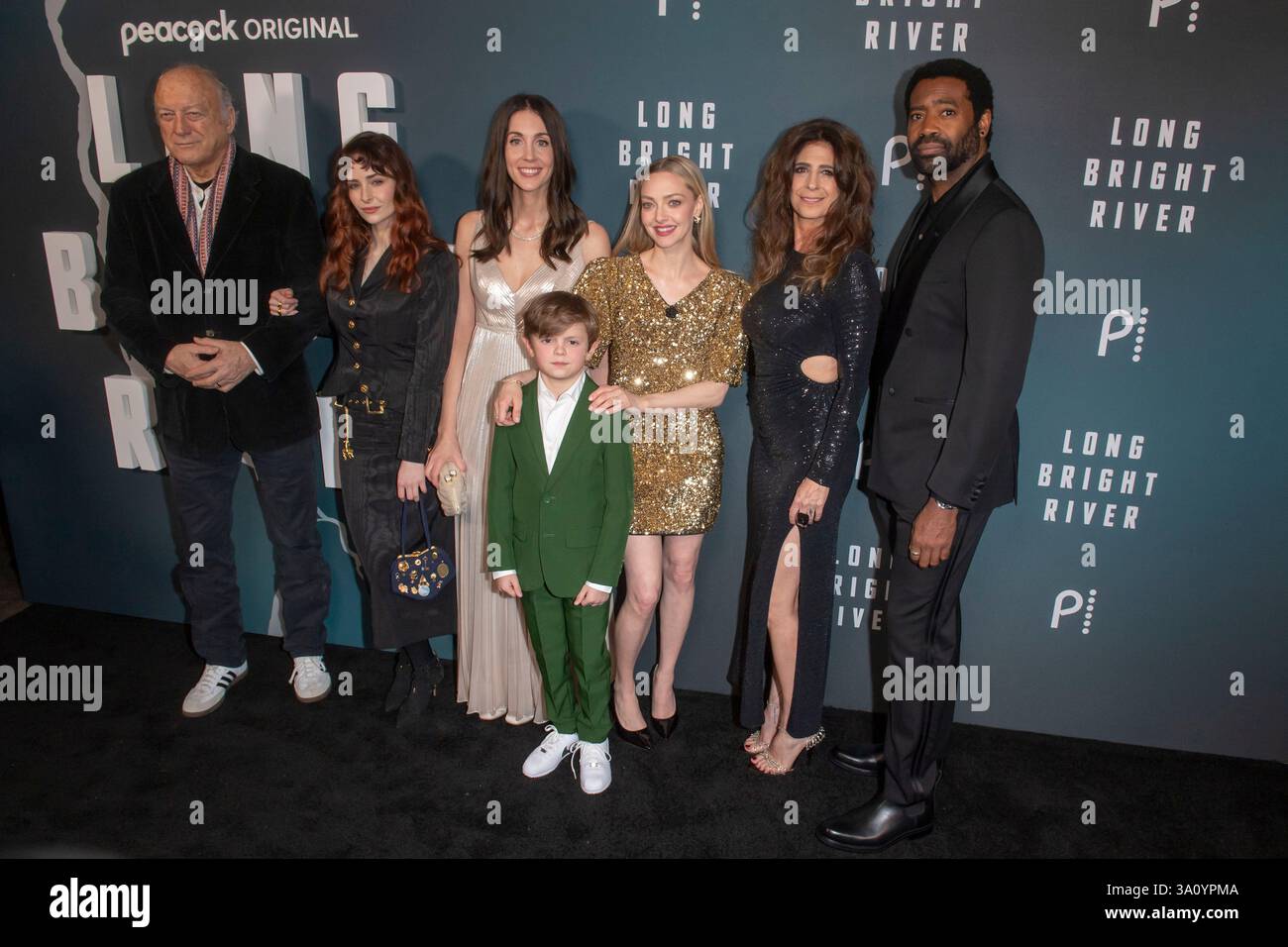 New York, Stati Uniti. 5 marzo 2025. NEW YORK, NEW YORK - 05 MARZO: (L-R) John Doman, Ashleigh Cummings, Liz Moore, Cameron Crovetti, Amanda Seyfried, Nikki Toscano e Nicholas Pinnock partecipano alla prima di New York al Metrograph il 5 marzo 2025 a New York City. Crediti: Ron Adar/Alamy Live News Foto Stock
