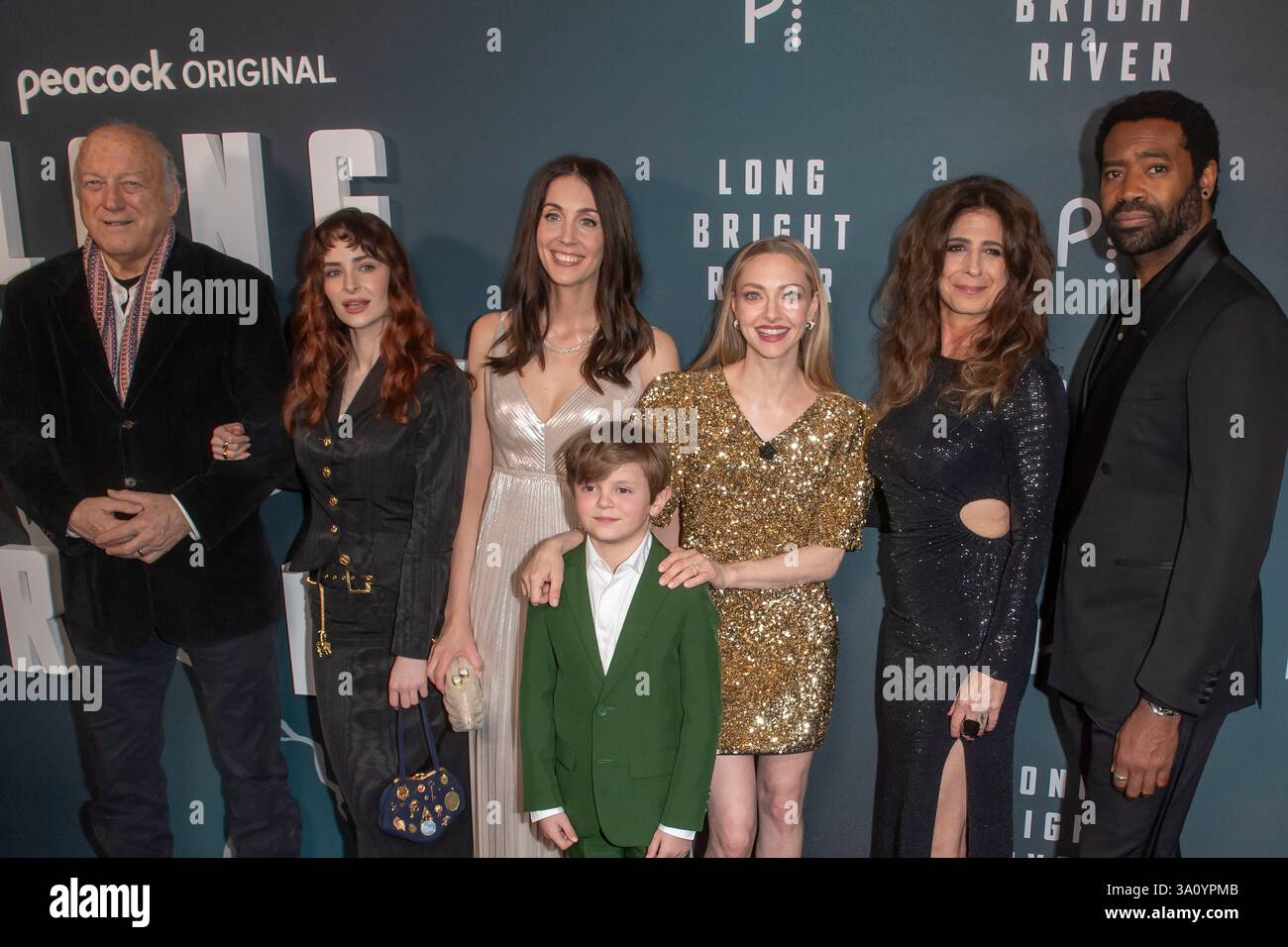 New York, Stati Uniti. 5 marzo 2025. NEW YORK, NEW YORK - 05 MARZO: (L-R) John Doman, Ashleigh Cummings, Liz Moore, Cameron Crovetti, Amanda Seyfried, Nikki Toscano e Nicholas Pinnock partecipano alla prima di New York al Metrograph il 5 marzo 2025 a New York City. Crediti: Ron Adar/Alamy Live News Foto Stock
