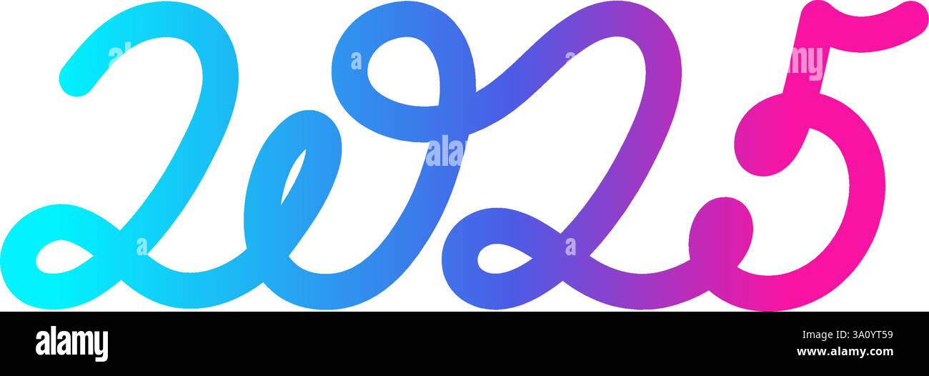 2025 simbolo di una linea continua. Numero vettoriale dell'anno di progettazione. Cartello con la data di Capodanno o di Natale. Semplice schizzo vettoriale per calendario, biglietti di auguri Illustrazione Vettoriale
