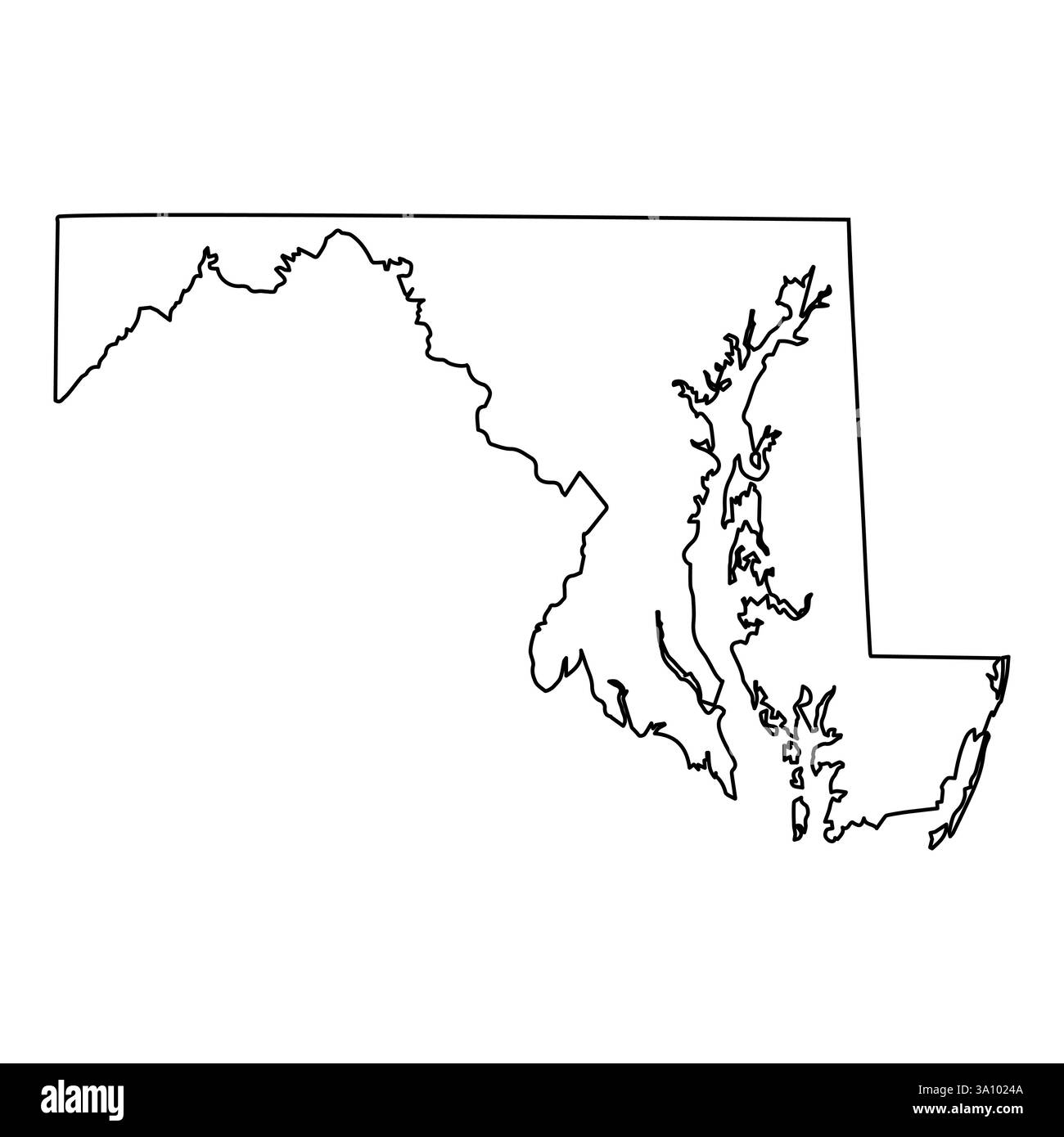 Elegante profilo Maryland, cartina di stato minimalista con silhouette nera Illustrazione Vettoriale