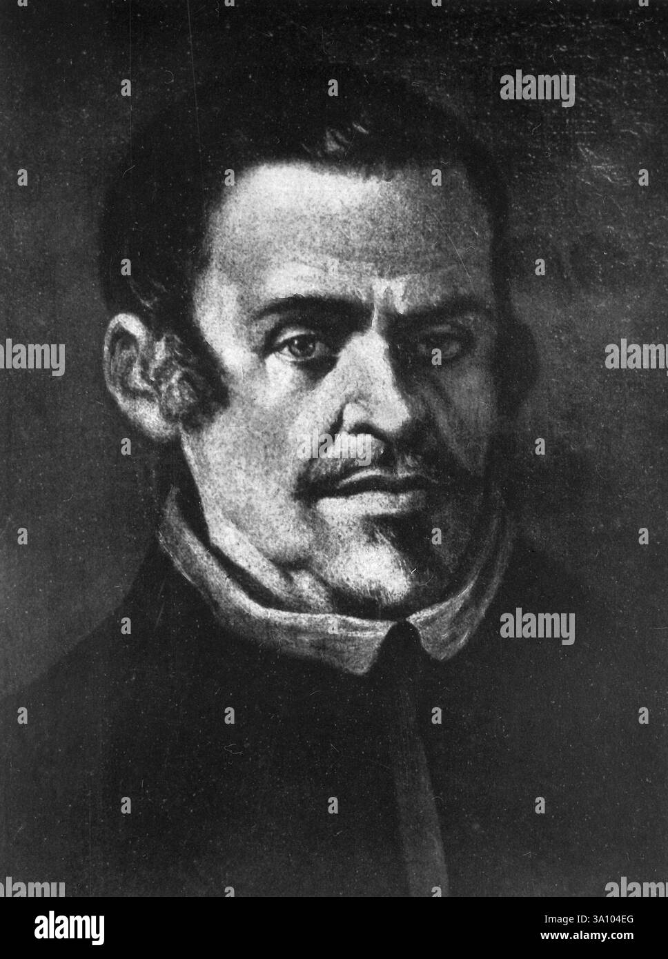 Ritratto dello scrittore spagnolo Juan Ruiz de Alarcon, dipinto anni '1600 Foto Stock