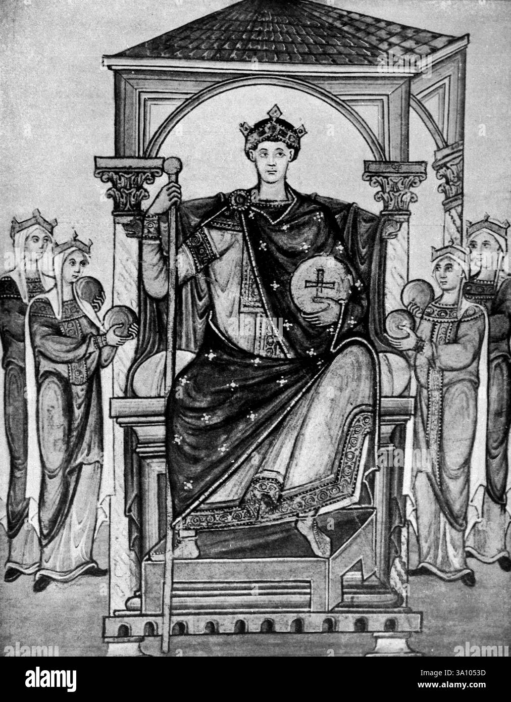 Otto II, imperatore del Sacro Romano Impero e re dei Franchi, dipingendo negli anni '900 Foto Stock