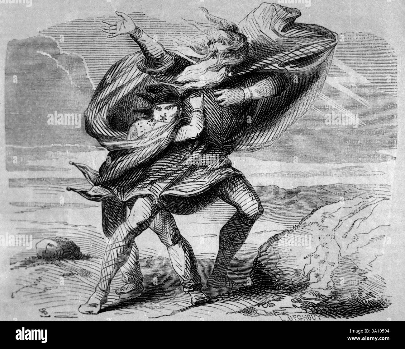 Vignetta dell'atto III, scena II, pagina 15 dell'opera teatrale King Lear del drammaturgo inglese William Shakespeare, illustrazione anni '1800 Foto Stock