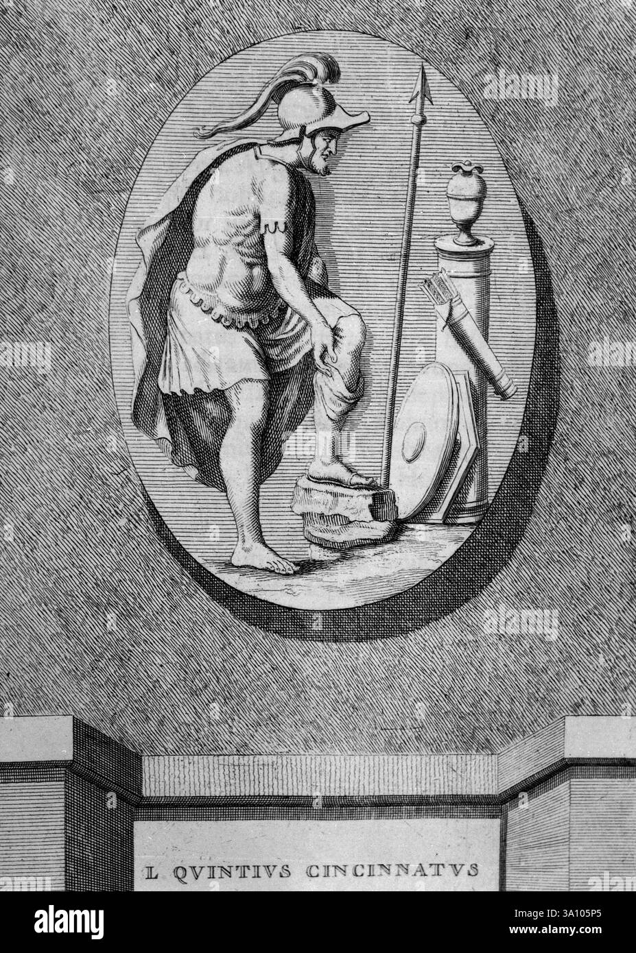 Statista e capo militare romano Lucius Quinctius Cincinnatus, incisione, 1700 Foto Stock
