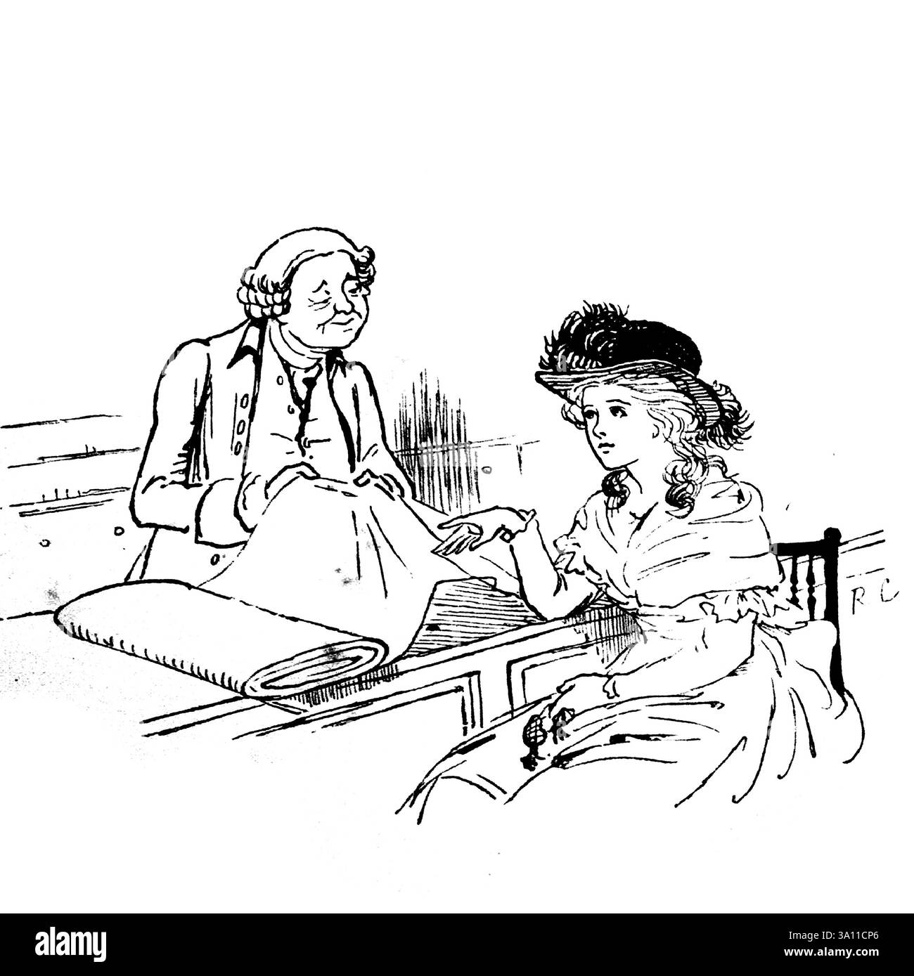 La collezione di immagini e canzoni di R. Caldecott, Randolph, 1846-1886, John Gilpin fu presentata come soggetto in una nota ballata comica del 1782 di William Cowper, intitolata The Diverting History of John Gilpin. Cowper aveva sentito la storia dalla sua amica Lady Austen. Gilpin era un ricco trasportatore di Cheapside a Londra, che possedeva terreni a Olney, nel Buckinghamshire, vicino a dove viveva Cowper. È probabile che fosse un signor Beyer, un trasportatore di lino dell'angolo di Cheapside di Paternoster Row.[1] la poesia racconta come Gilpin e sua moglie e i suoi figli si separarono durante un viaggio verso Foto Stock