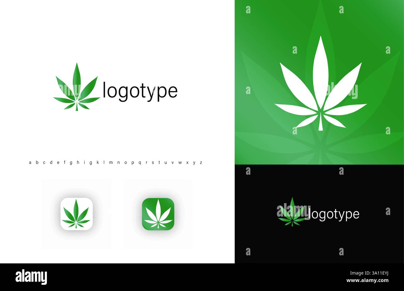 Logo minimalista in foglia di cannabis, che simboleggia il benessere naturale, la medicina alternativa e i prodotti biologici. Ideale per marchi CBD, dispensari e Illustrazione Vettoriale