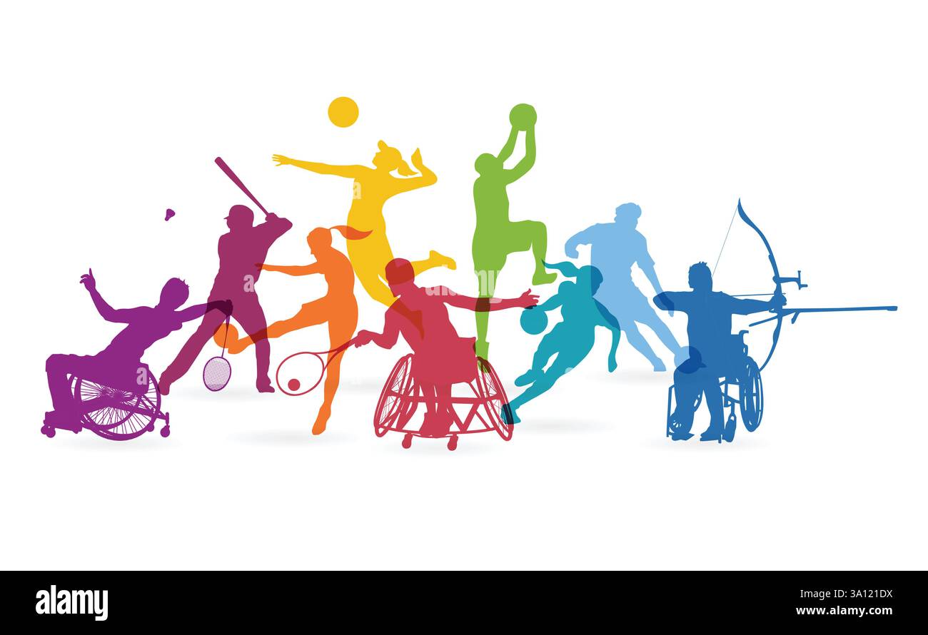 Sporters United. Sagome colorate di vari atleti sportivi. Illustrazione Vettoriale