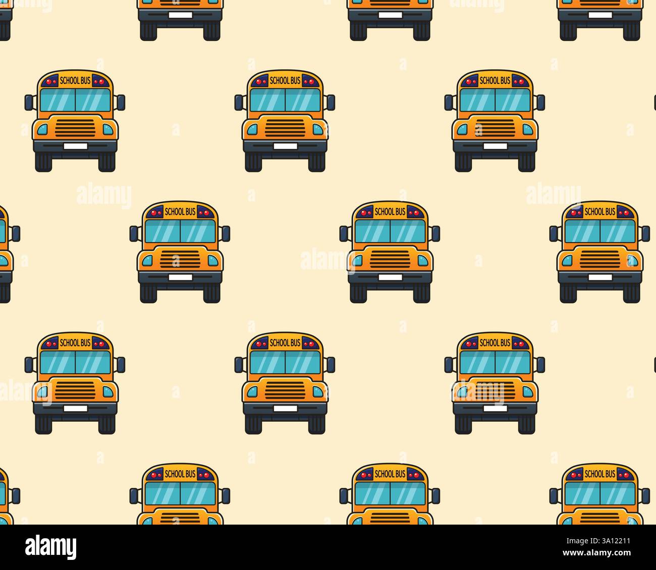 Scuolabus giallo. Motivo senza cuciture. Illustrazione vettoriale. Illustrazione Vettoriale