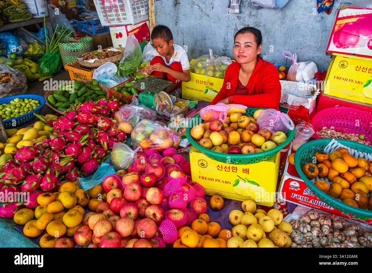 Cambogia, Battambang, mercato centrale o Psar Nat Foto Stock