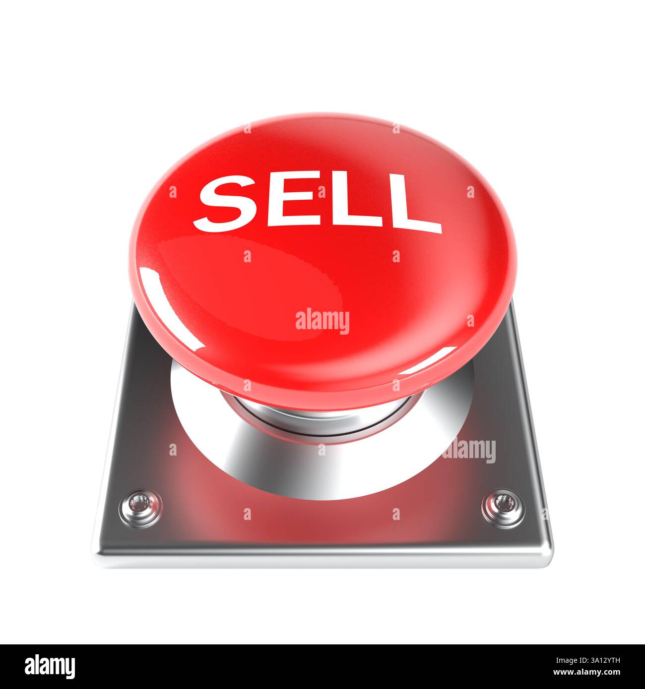 Pulsante di vendita rosso su sfondo trasparente isolato. 3d. Foto Stock
