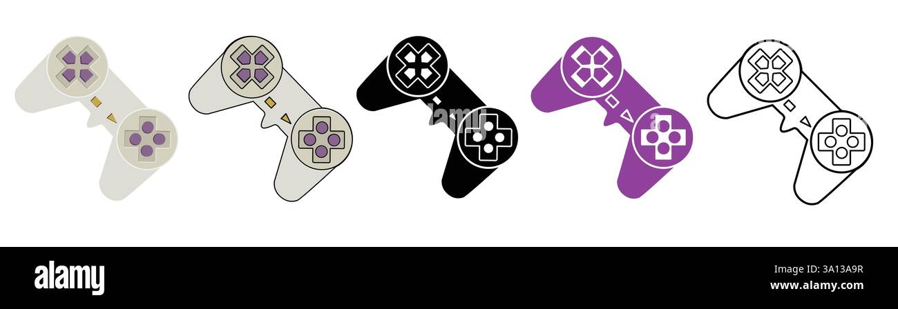 controller del sistema di intrattenimento isolato su sfondo bianco a colori, disegno linee e silhouette solida. Illustrazione vettoriale per l'uso di icone e logo. Illustrazione Vettoriale