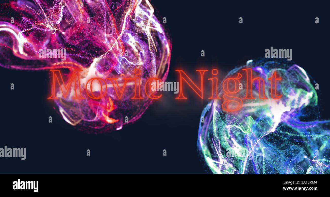 Immagine del testo notturno del filmato su forme rosse e blu in movimento Foto Stock