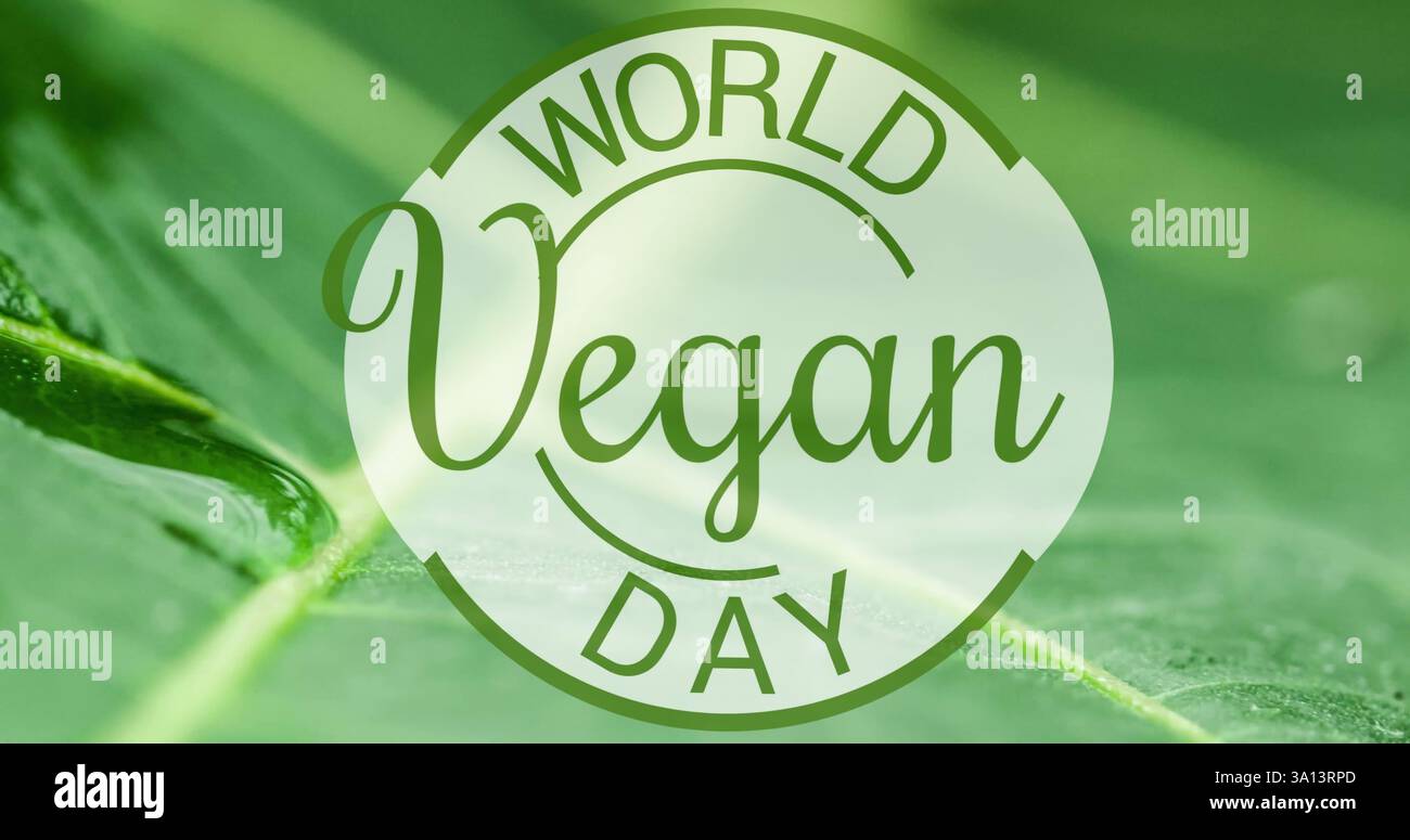 Immagine del testo della giornata vegana mondiale su foreste e foglie Foto Stock