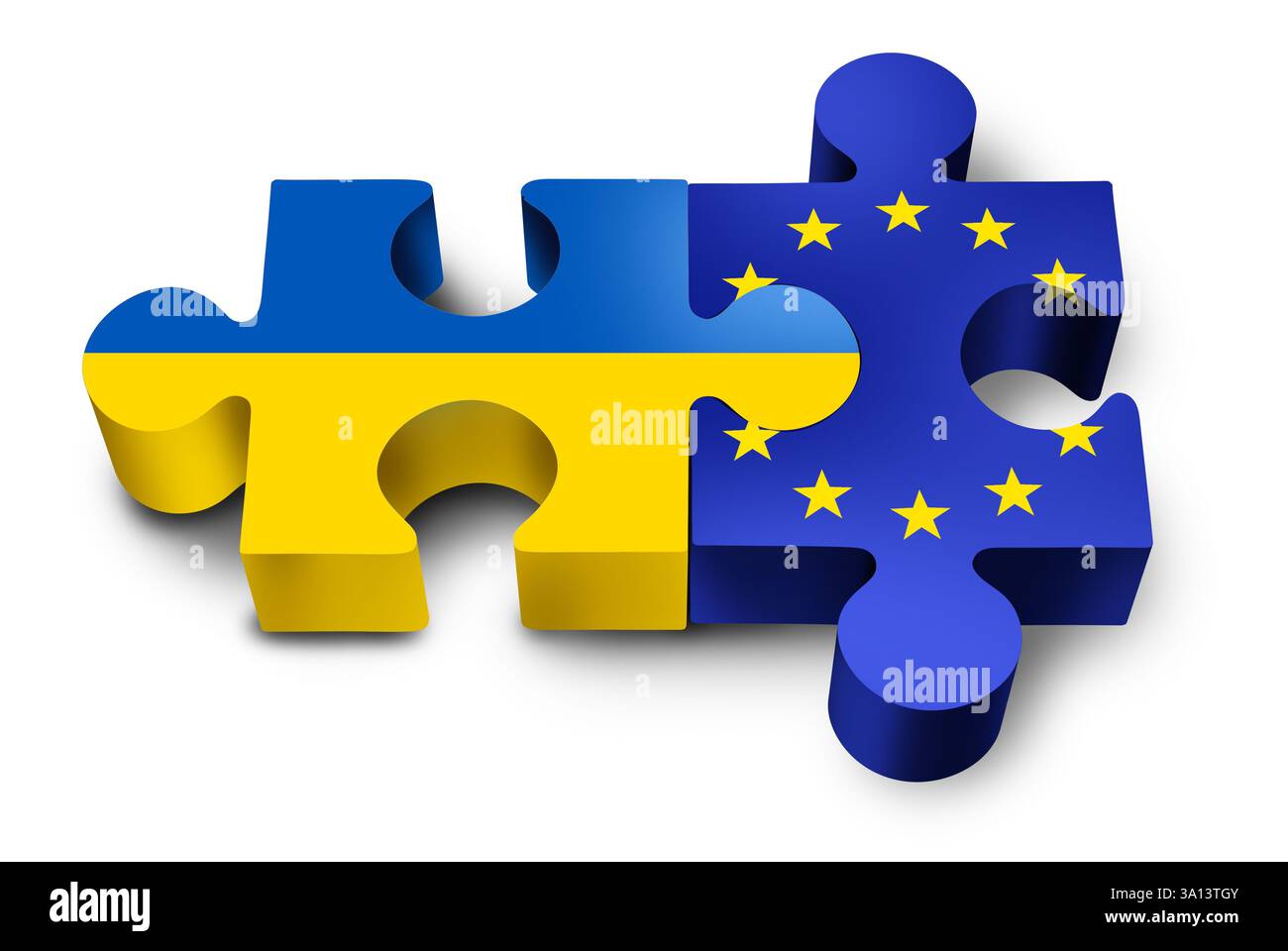 Ucraina Europa unità e cooperazione nazionale come collegamento ucraino ed europeo come unità di successo tra l'Unione europea e Kiev come meta del puzzle del puzzle Foto Stock