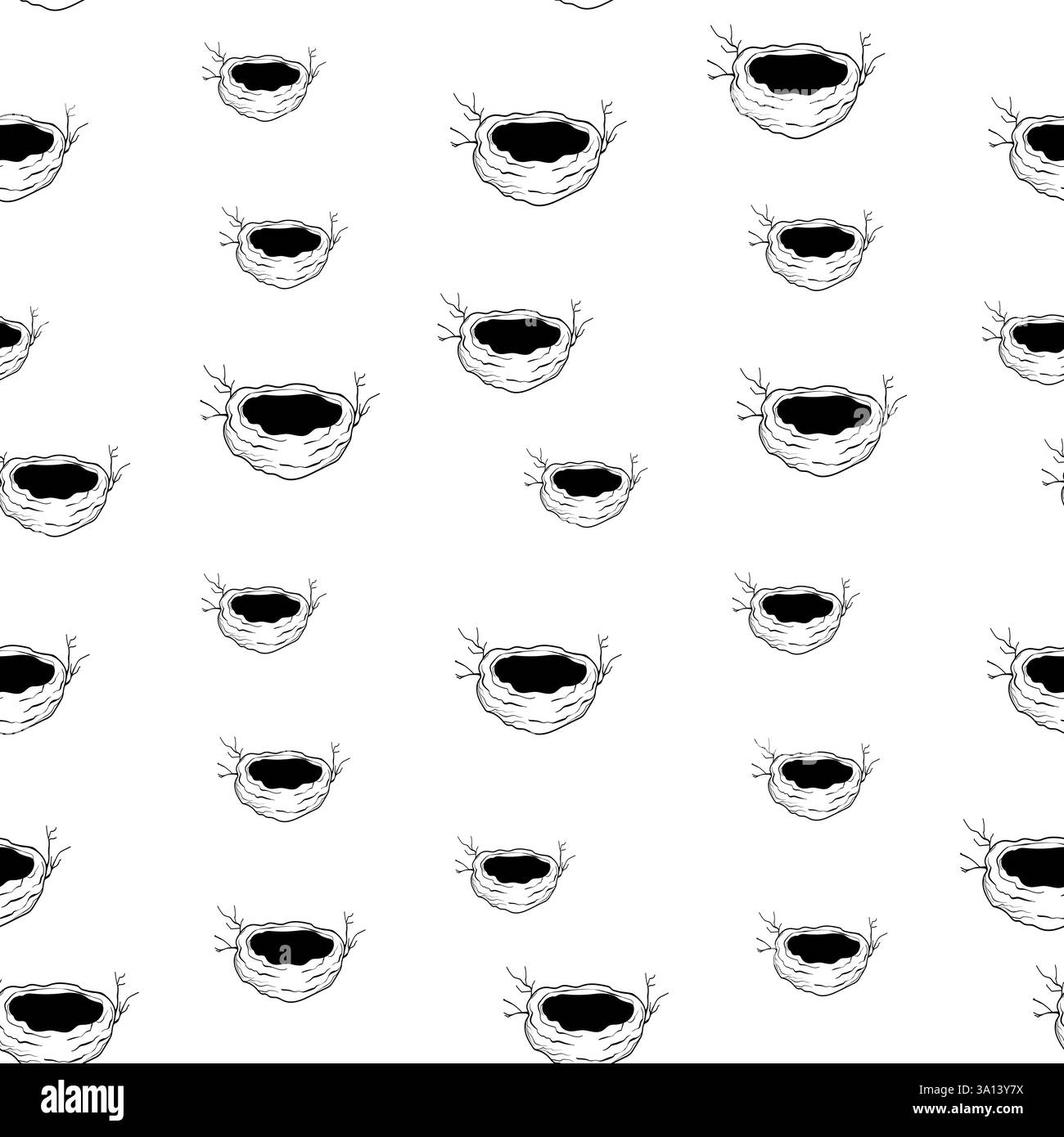 Motivo primaverile senza cuciture con nido d'uccello con uova. Illustrazione vettoriale disegnata a mano durante la Pasqua, design delle festività Illustrazione Vettoriale