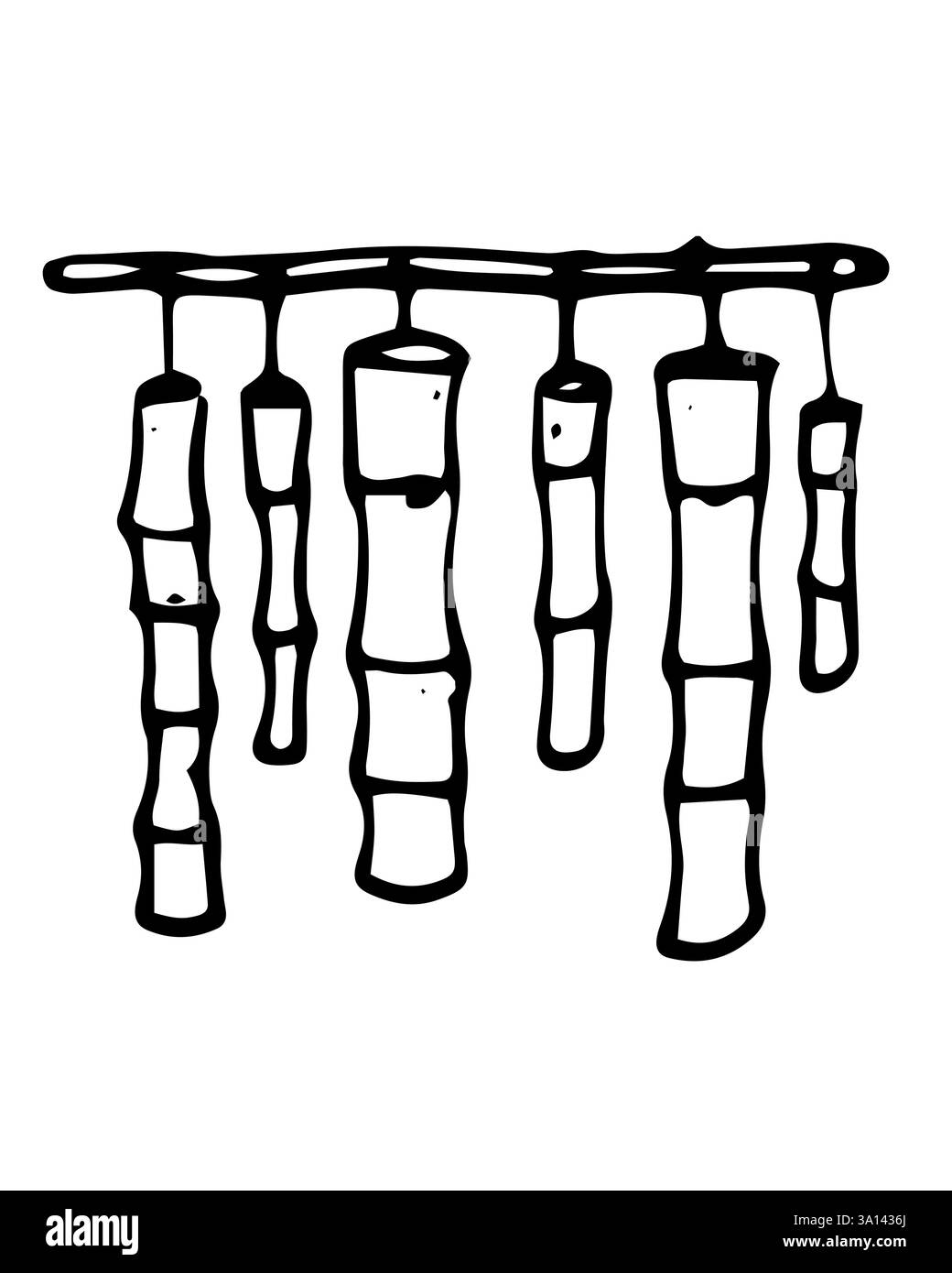 Visualizzazione del segnale acustico di bambù sullo schizzo della linea vettoriale su sfondo isolato Illustrazione Vettoriale
