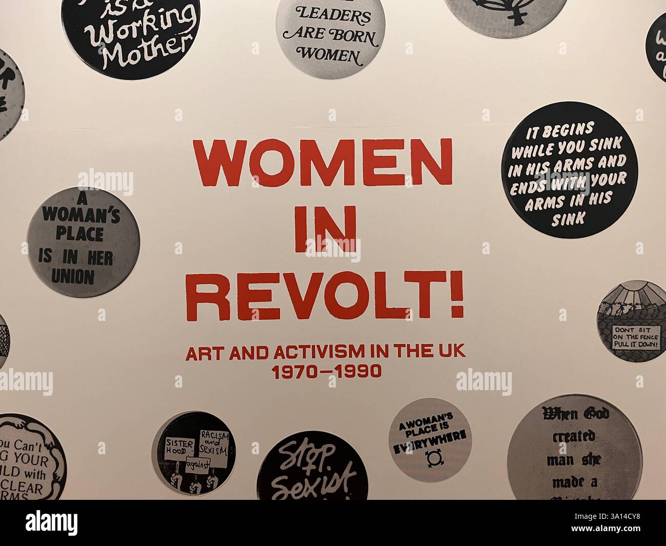 Le donne in rivolta! Mostra raffigurante l'arte e l'attivismo nel Regno Unito dal 1970 al 1990 di donne presso la galleria d'arte Whitworth di Manchester, Regno Unito Foto Stock
