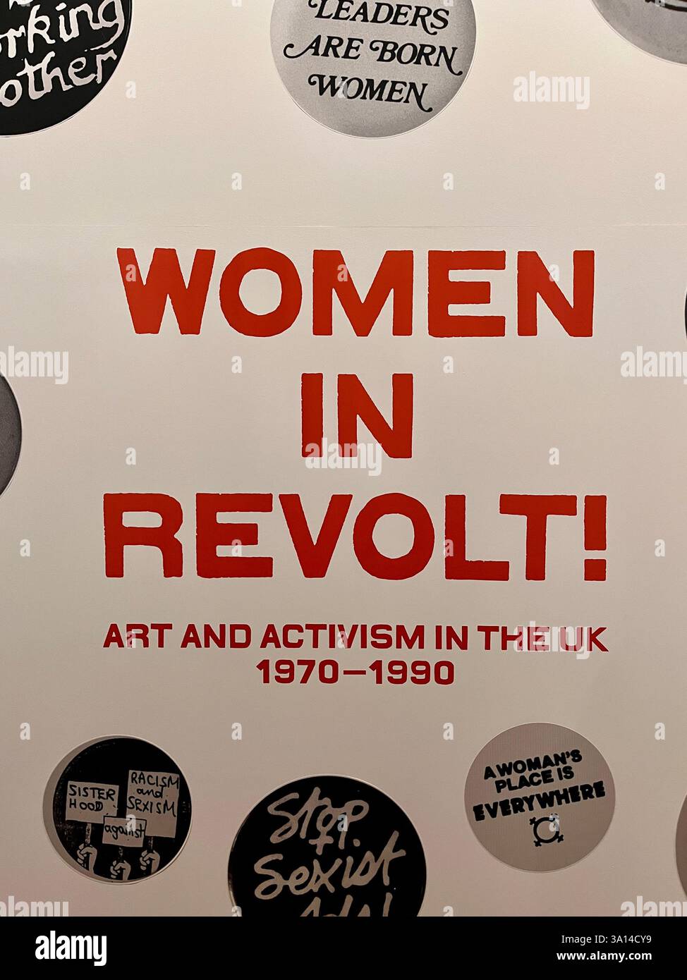 Le donne in rivolta! Mostra raffigurante l'arte e l'attivismo nel Regno Unito dal 1970 al 1990 di donne presso la galleria d'arte Whitworth di Manchester, Regno Unito Foto Stock