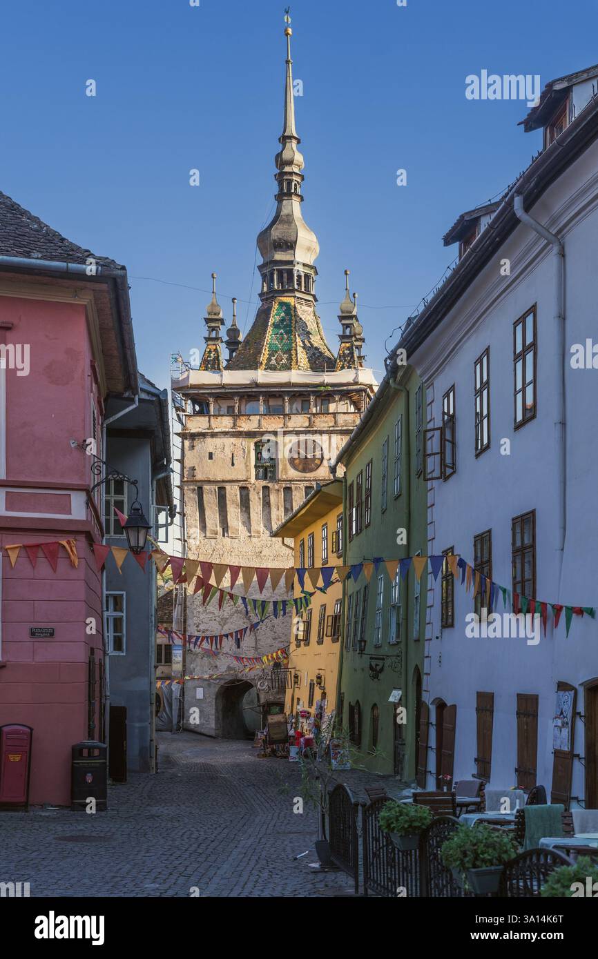 Centro storico di Sighisoara 1, Transilvania, Romania. Fatto il 14 ottobre. Foto Stock