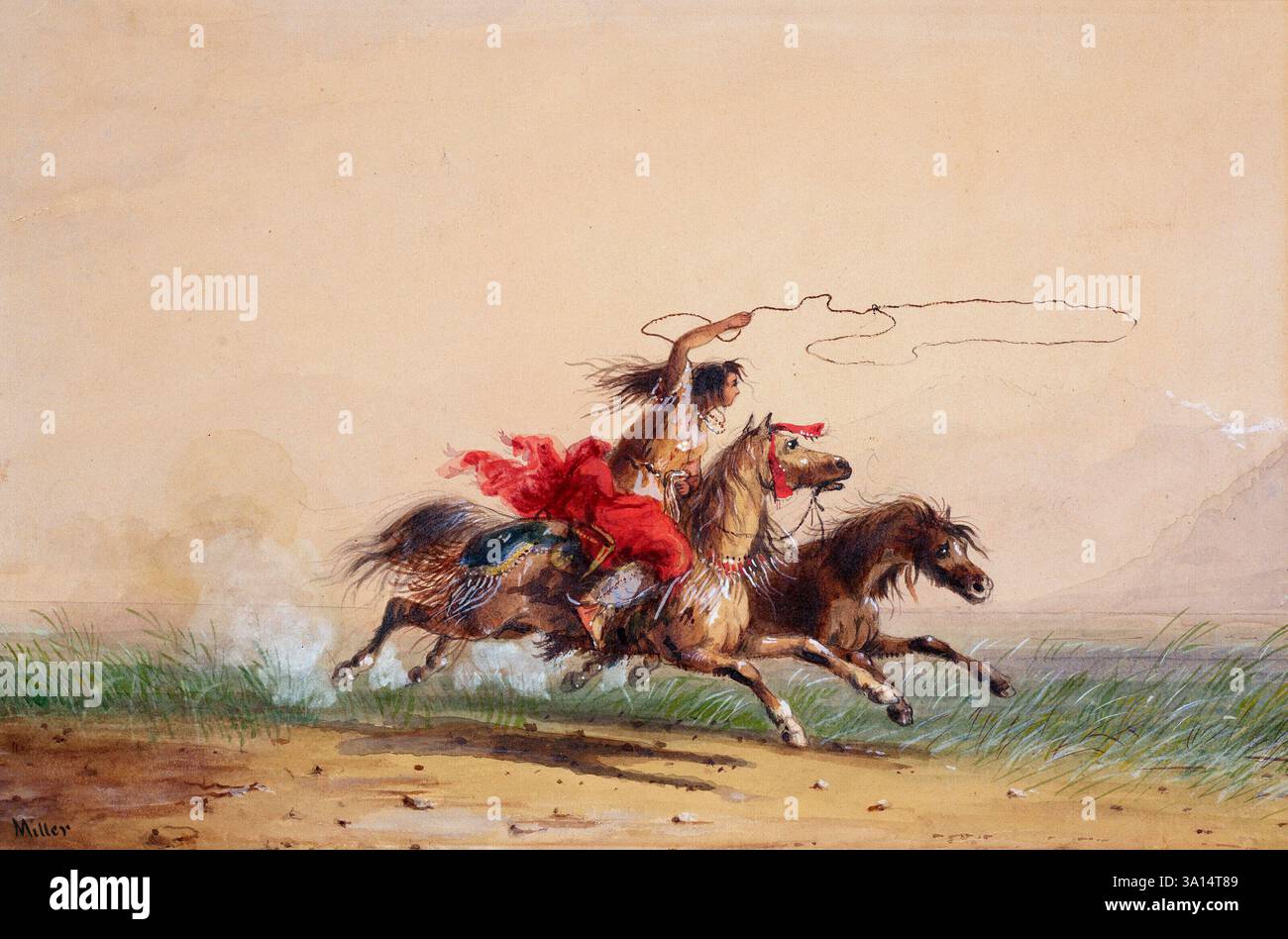 Lassoing Wild Horses - Alfred Jacob Miller Foto Stock