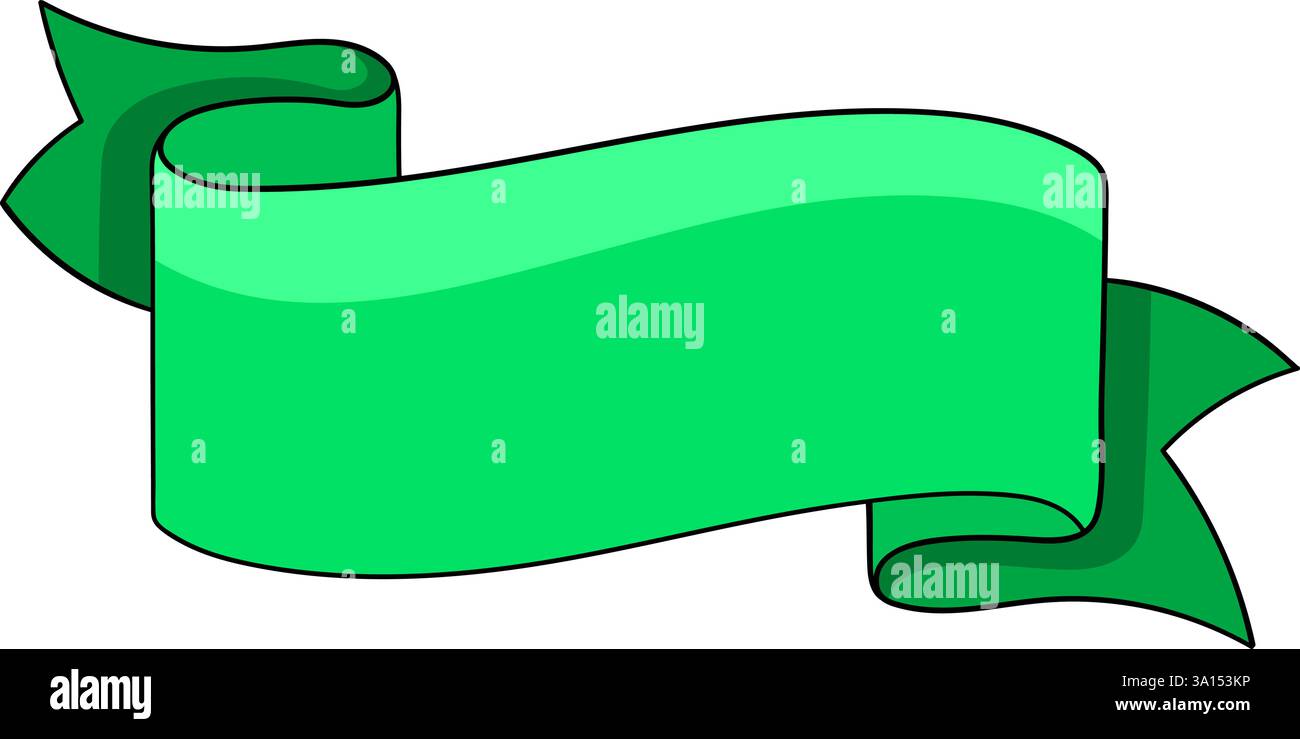 Un banner a nastro verde brillante con un design curvo e scorrevole, perfetto per aggiungere testo personalizzato o elementi decorativi Illustrazione Vettoriale
