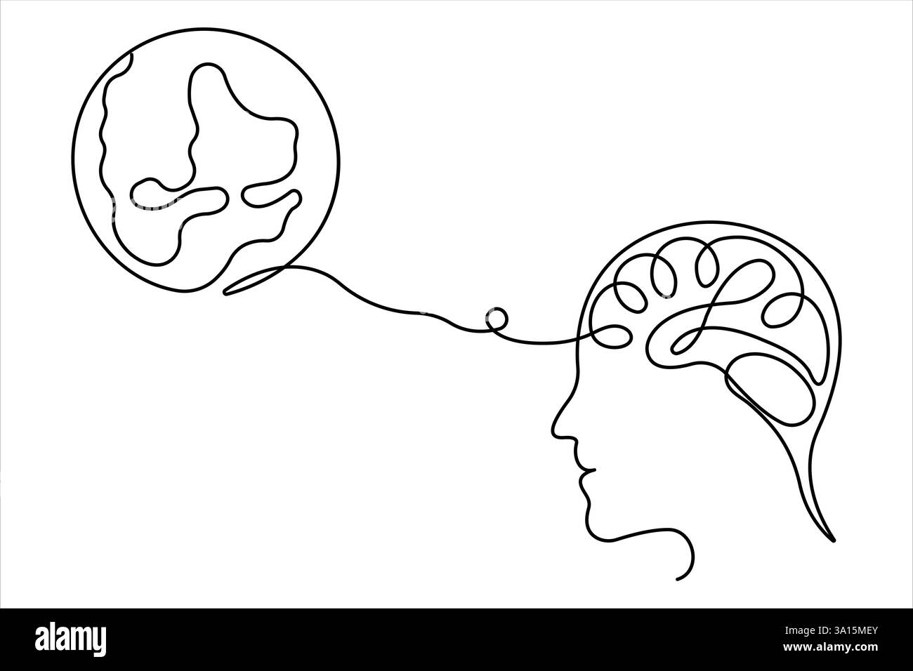 Il cervello umano disegna una linea continua di illustrazione vettoriale e concetto di intelligenza Illustrazione Vettoriale
