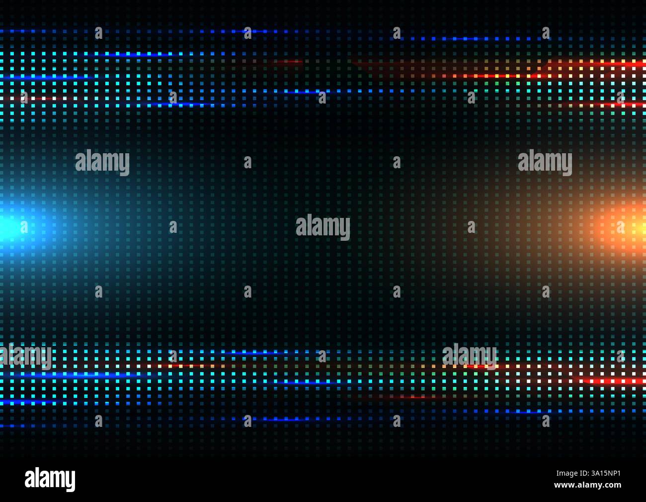 futuristico sfondo digitale a griglia illuminato da luce blu e arancione, perfetto per concetti tecnologici, progetti di design moderni e regali creativi Illustrazione Vettoriale