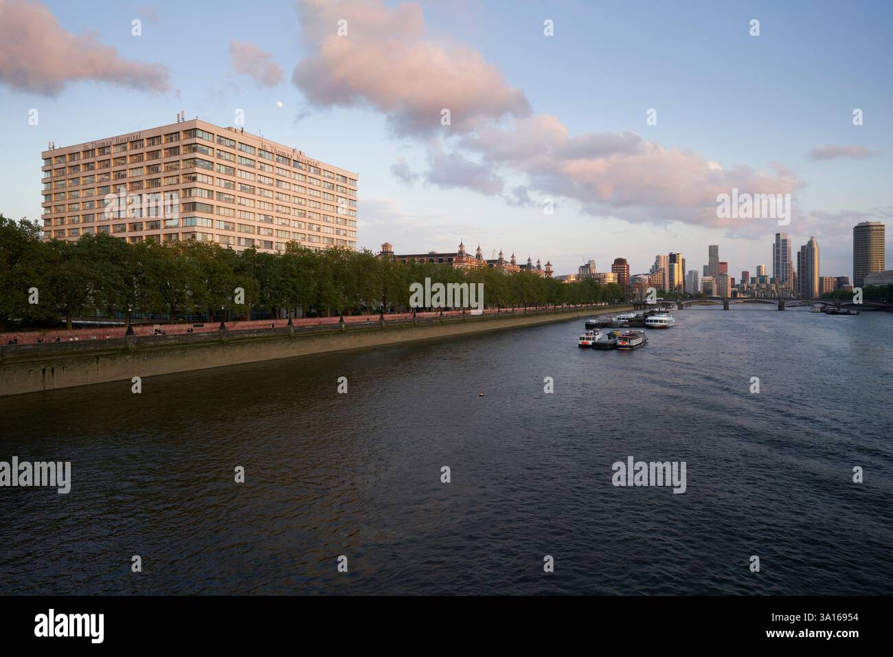 River Thames and St Thomas' Hospital, Londra, Regno Unito Foto Stock