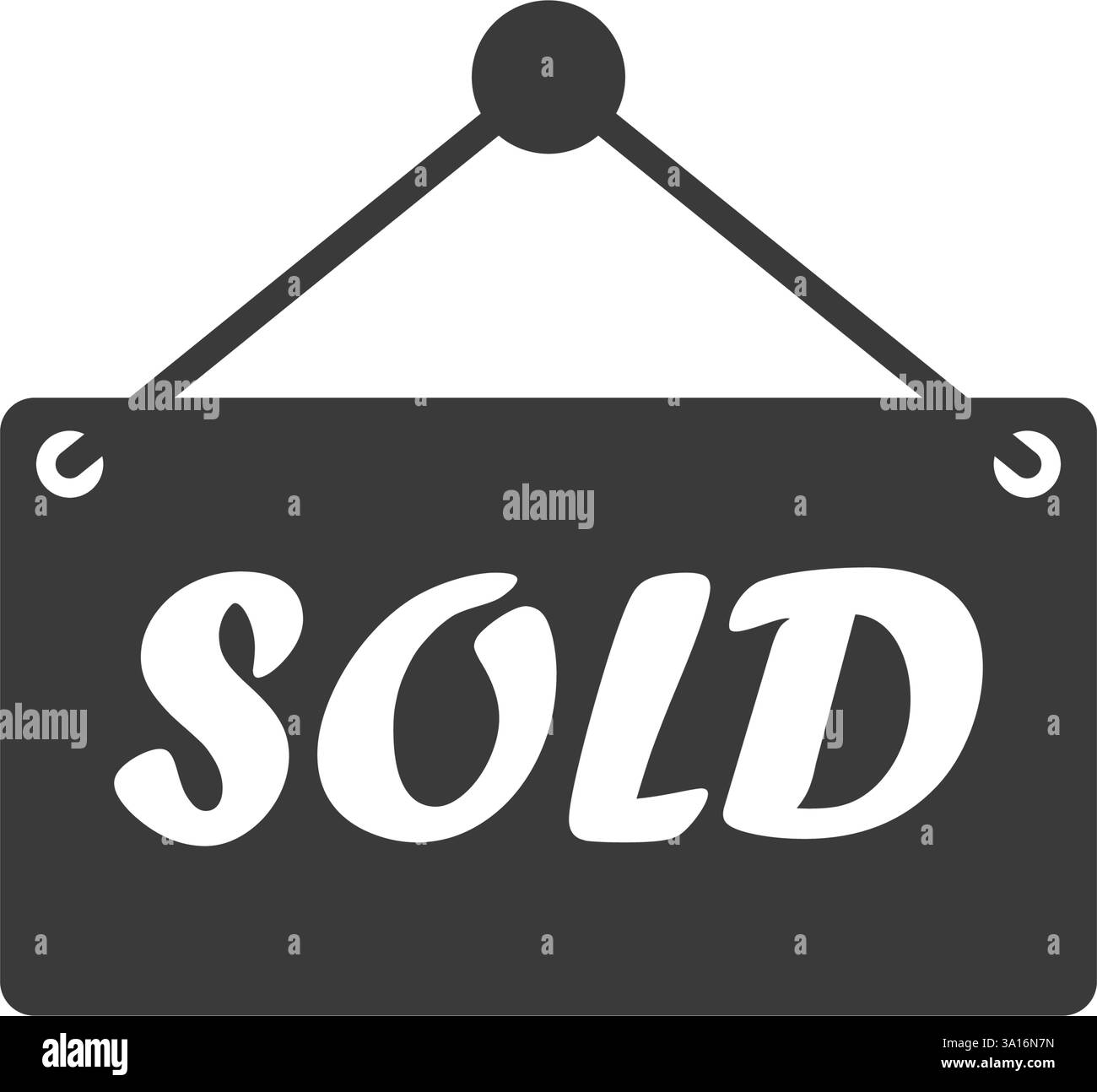 Icona banner immobiliare in stile piatto. Illustrazione del vettore dell'etichetta di vendita su sfondo isolato. Concetto aziendale di cartellonistica venduta. Illustrazione Vettoriale