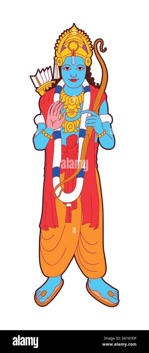 Art Rama (राम) divinità maggiore dell'induismo, venerata come settima e uno degli avatar più popolari di Vishnu, considerato l'essere Supremo, uomo ideale Foto Stock