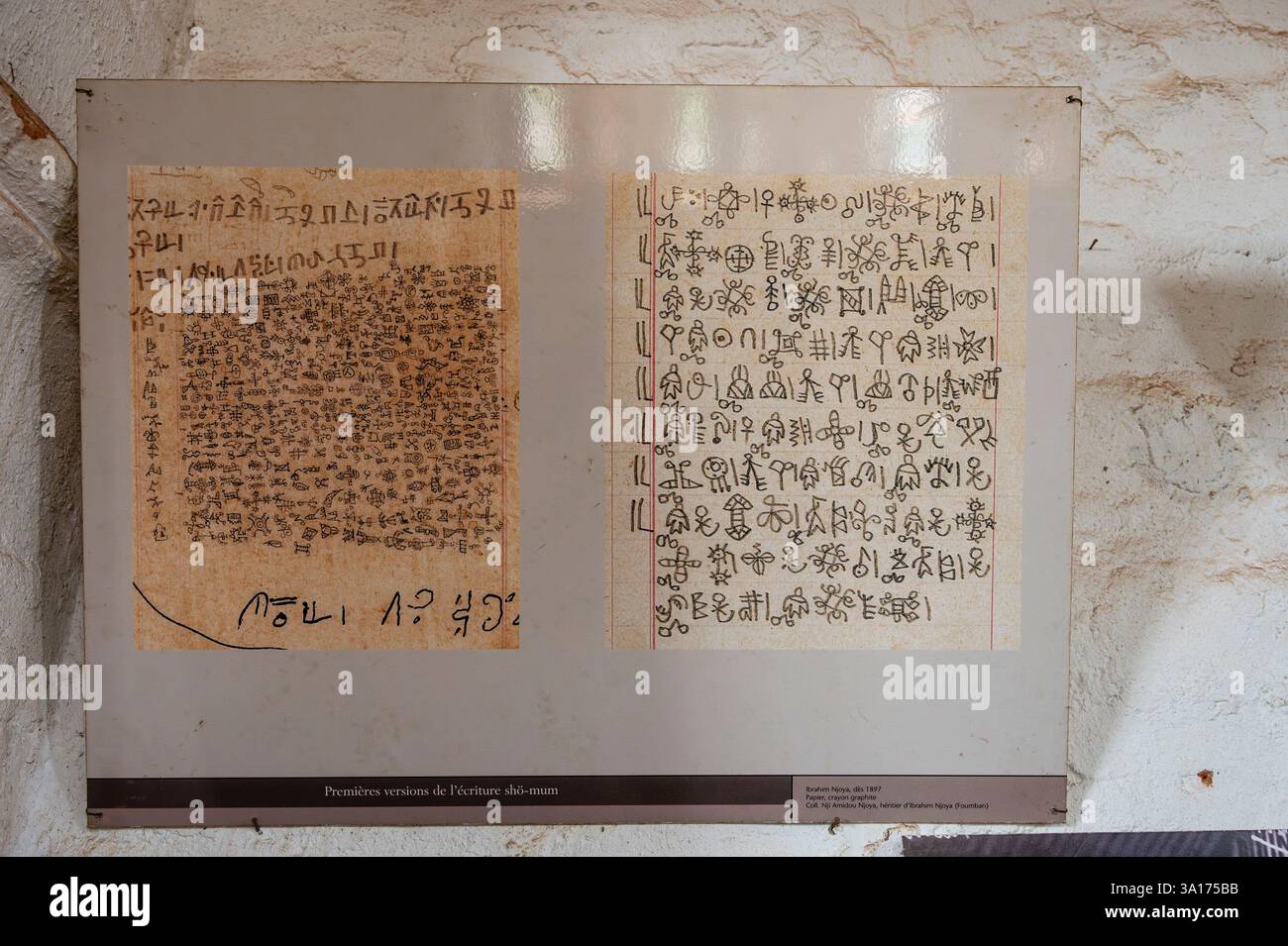 Camerun, zona ovest, quartiere sostantivo, Foumban, Palazzo reale, campione della scrittura Shö-Mum Foto Stock