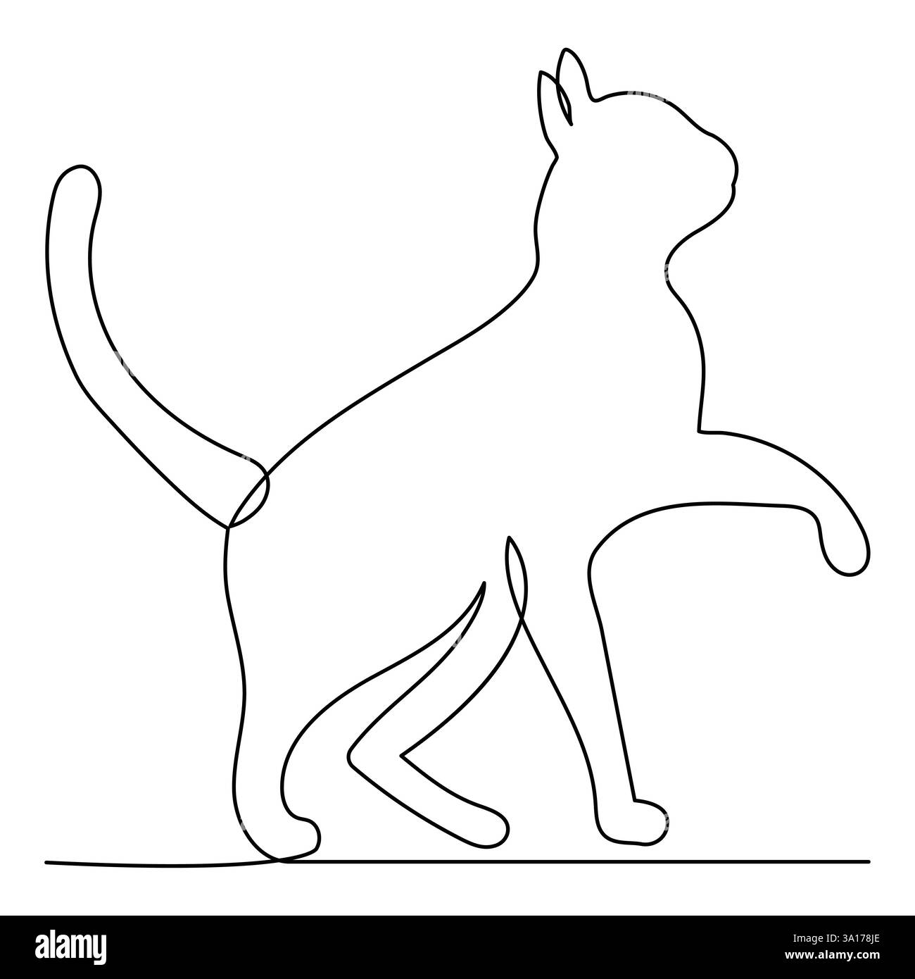 Illustrazione vettoriale della silhouette del profilo continuo di Cat PET a linea singola Illustrazione Vettoriale