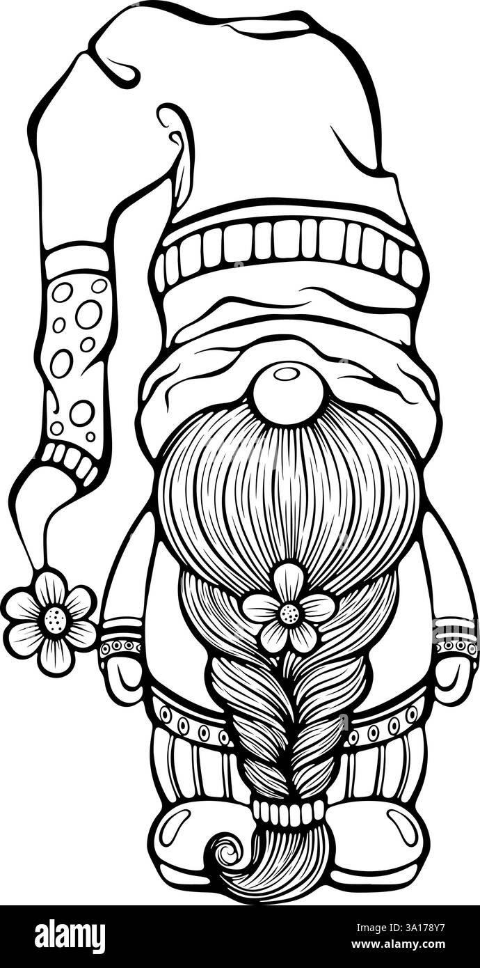 GNOME con motivo a spirale per la barba Illustrazione Vettoriale