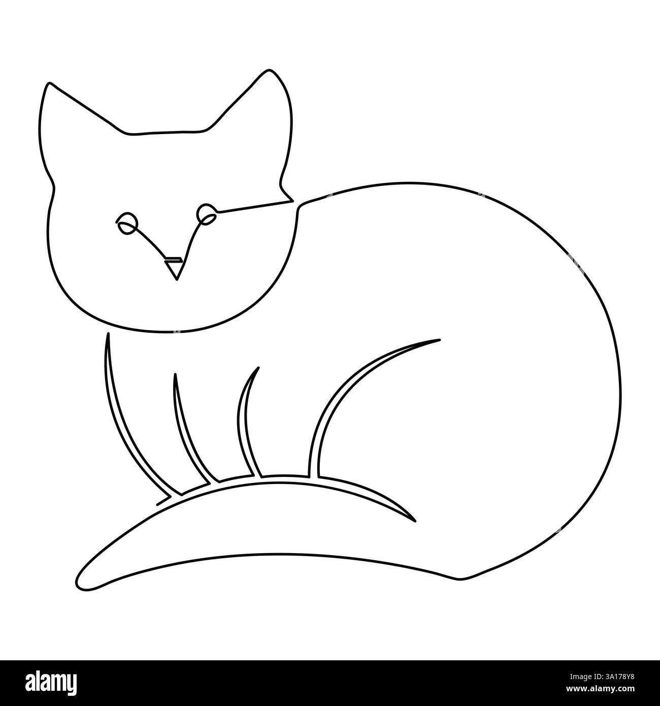 Illustrazione vettoriale della silhouette del profilo continuo di Cat PET a linea singola Illustrazione Vettoriale