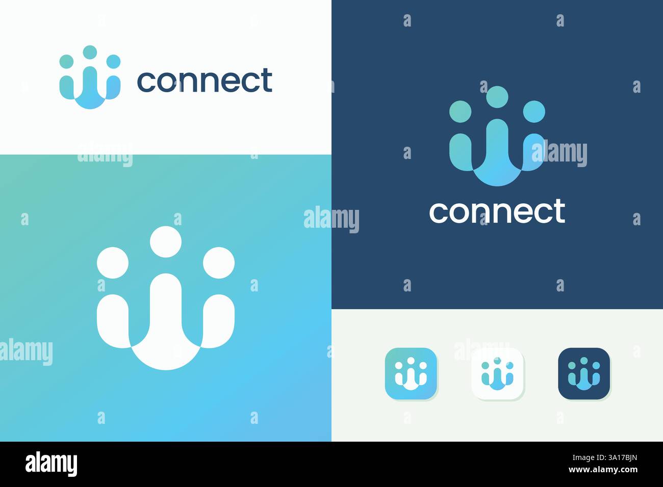 Design moderno e futuristico con logo Connect con colori sfumati e forme geometriche Illustrazione Vettoriale