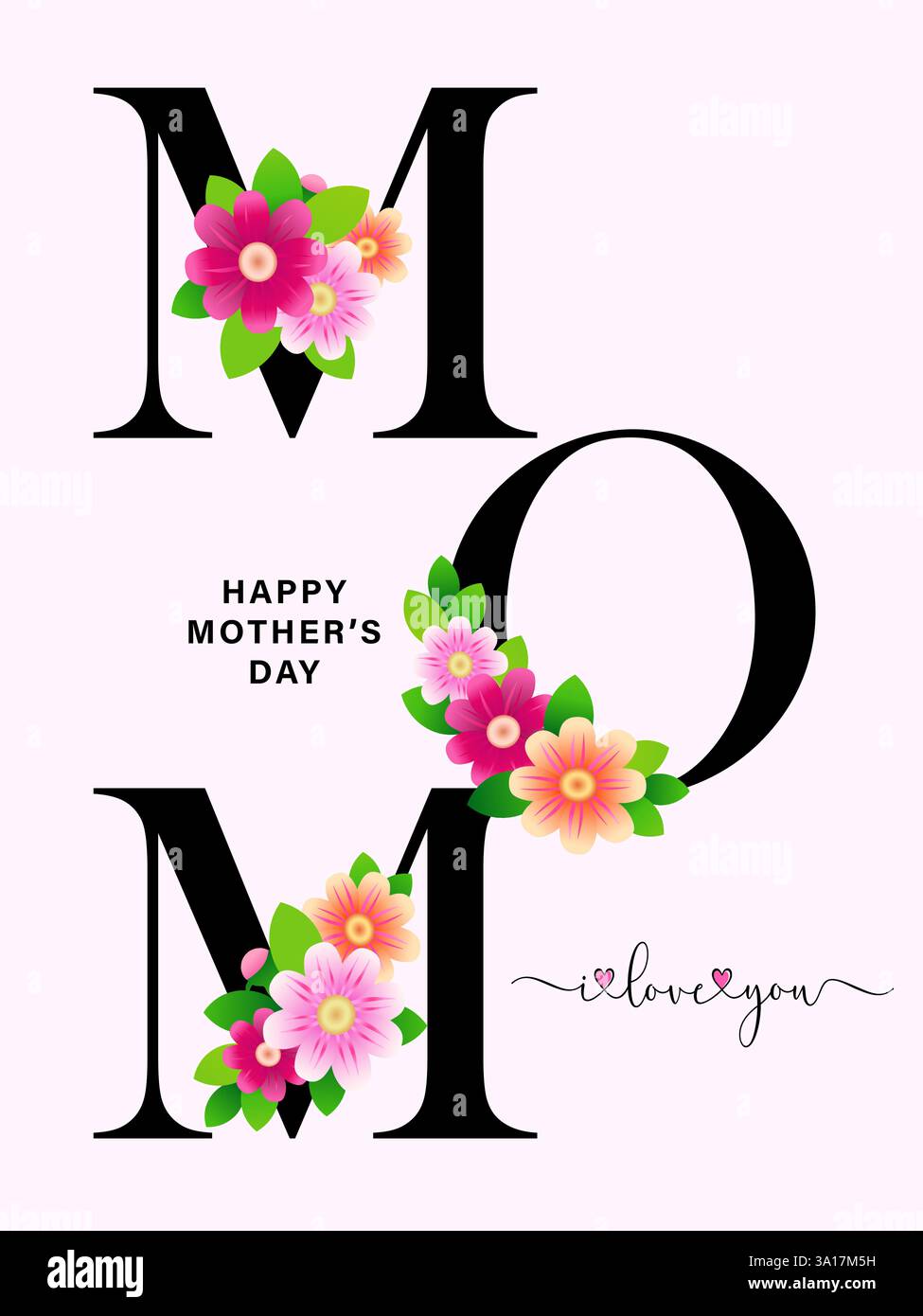 Mamma, buona festa della mamma con i fiori. Ti amo mamma - elegante calligrafia per biglietto d'auguri. Illustrazione vettoriale Illustrazione Vettoriale