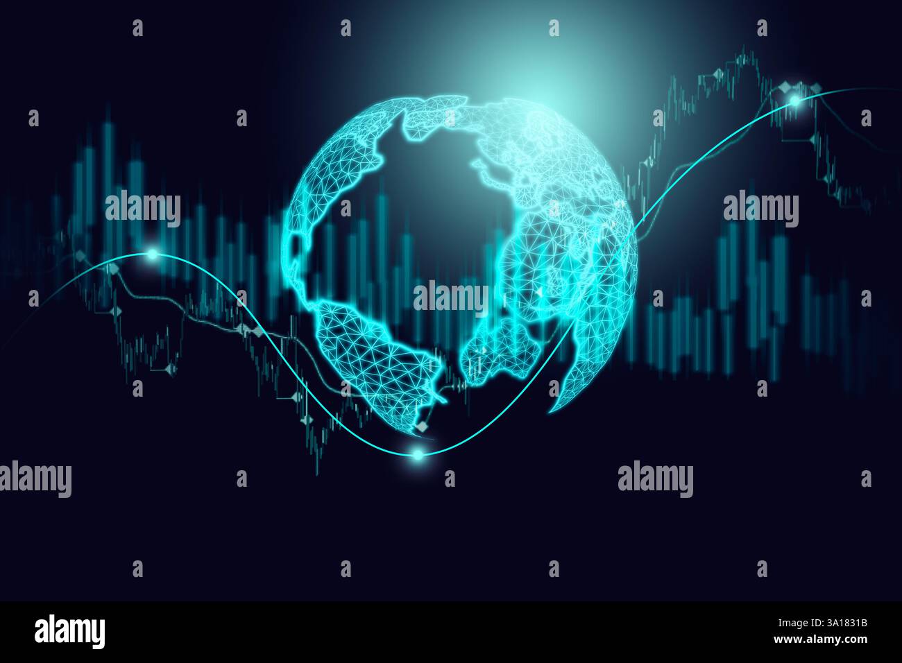 Mercato azionario o forex trading grafico e candelabro grafico adatto per gli investimenti finanziari concetto. Economia sullo sfondo delle tendenze per l'idea di business e di un Foto Stock