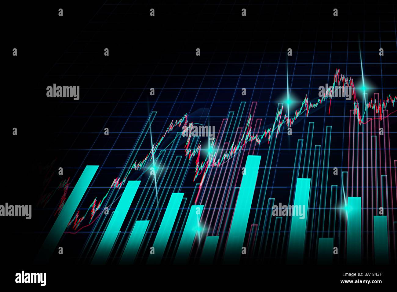 Mercato azionario o forex trading grafico e candelabro grafico adatto per gli investimenti finanziari concetto. Economia sullo sfondo delle tendenze per l'idea di business e di un Foto Stock