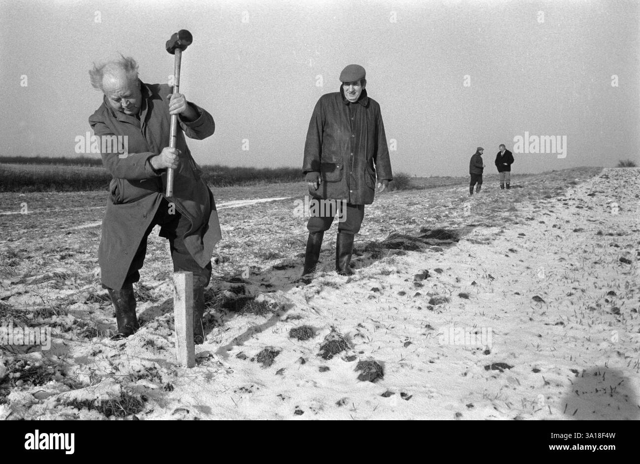 Laxton Jury Day e Court Leet. Agricoltori e uomini locali che sono giurati che ispezionano e puntellano le strisce di terra che costituiscono il sistema medievale di coltivazione a strisce di campi aperti che continua ad essere utilizzato a Laxton. Si svolge annualmente alla fine di novembre o alla prima settimana di dicembre. Laxton, Nottinghamshire Regno Unito anni '1970 Inghilterra 1973 HOMER SYKES Foto Stock