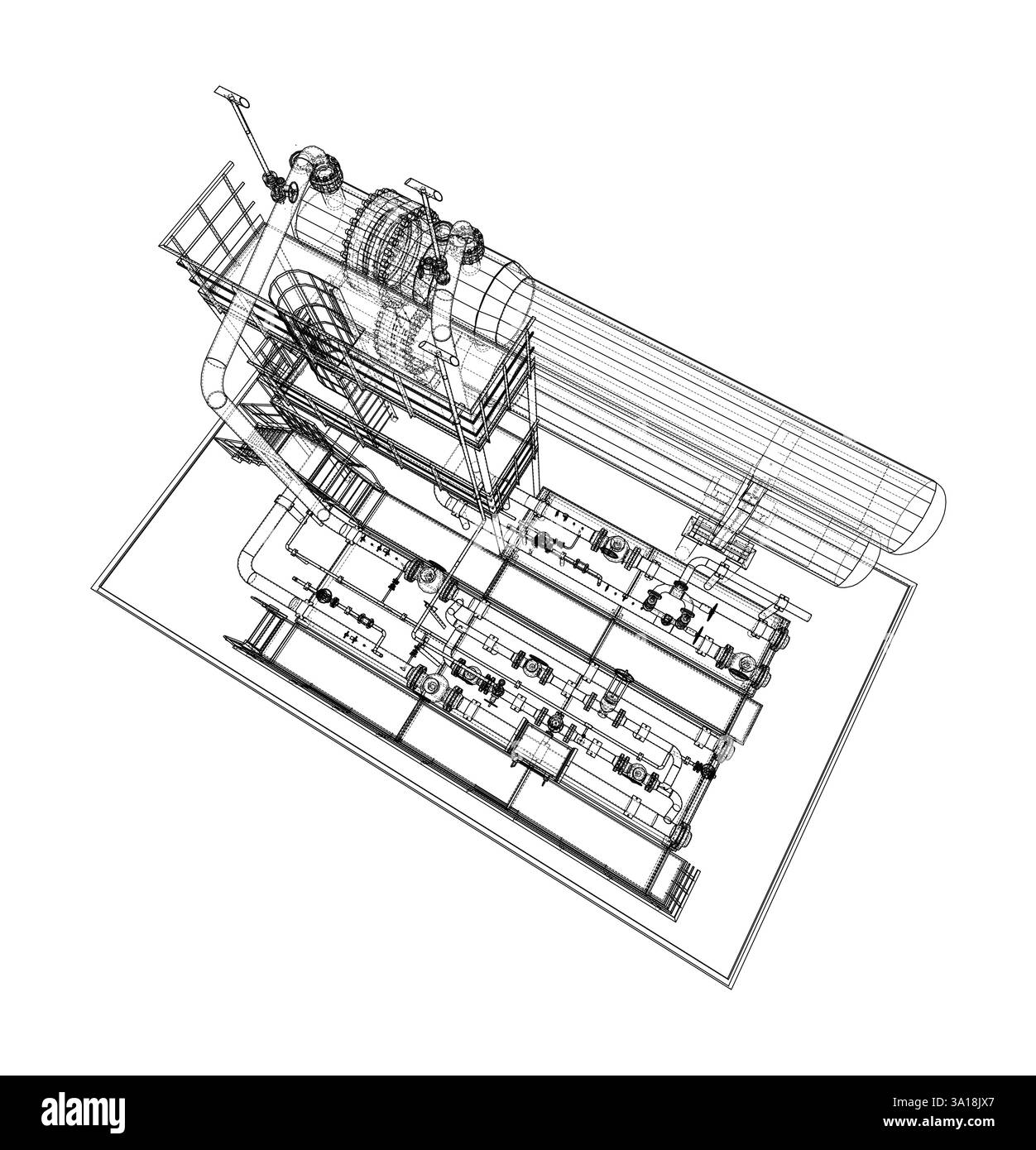 Scambiatore riscaldatore per applicazioni petrolifere. Rendering vettoriale del 3d. Illustrazione Vettoriale