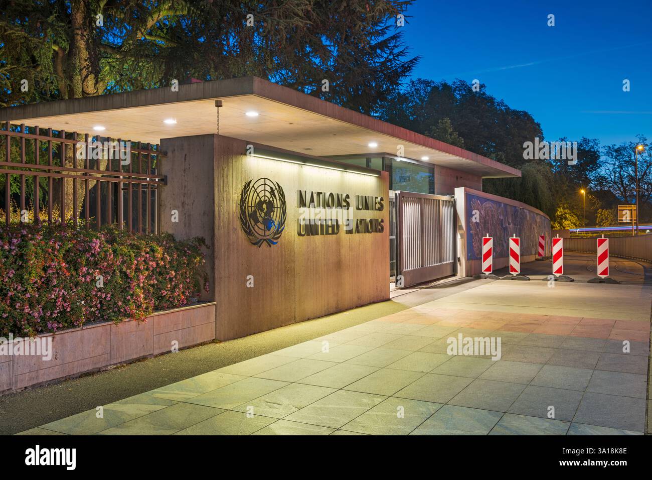 Ginevra, Svizzera - 2 ottobre 2023: L'ingresso pubblico per i visitatori delle Nazioni Unite. Foto Stock