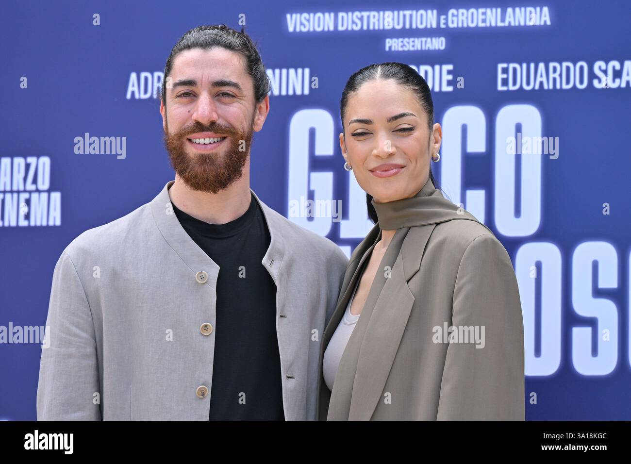 Roma, Lazio. 7 marzo 2025. Eduardo Scarpetta, Elodie durante il Photocall di Film gioco pericoloso alla terrazza Barberini, Roma, 07 marzo 2025 AllShotLive Credit: SIPA USA/Alamy Live News Foto Stock