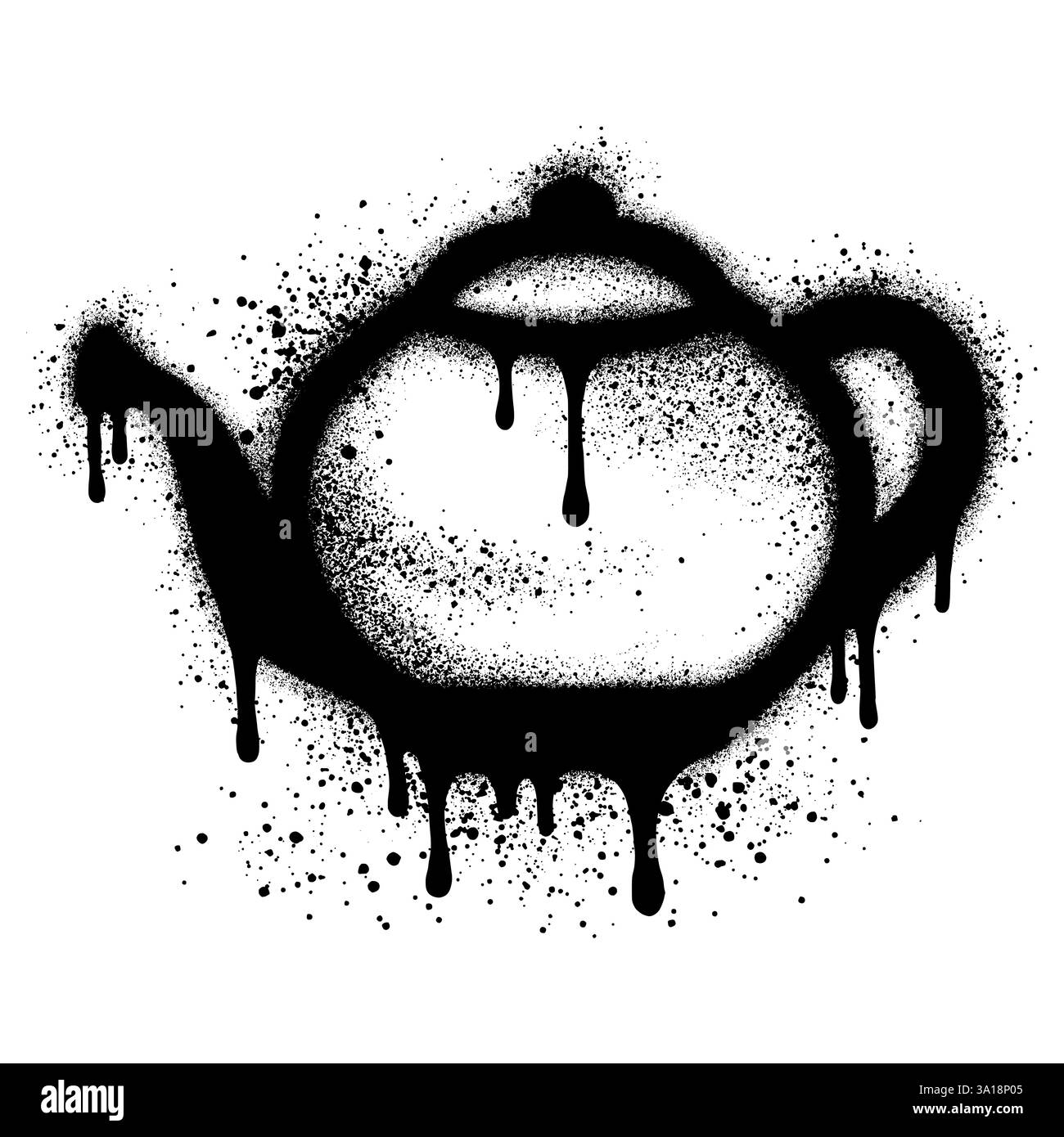 Graffiti in teiera con vernice spray nera.illustrazione vettoriale. Illustrazione Vettoriale