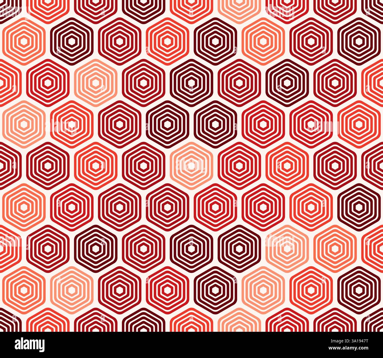 Sfondo esagonale. Audaci esagoni sovrapposti arrotondati motivo a mosaico. Toni di colore rosso. Celle esagonali. Motivo senza cuciture. Illustrazione vettoriale Tileable. Illustrazione Vettoriale