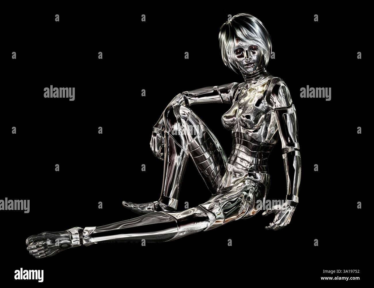 Digitali 3D illustrazione di un cyborg femmina; intaglio su sfondo bianco Foto Stock