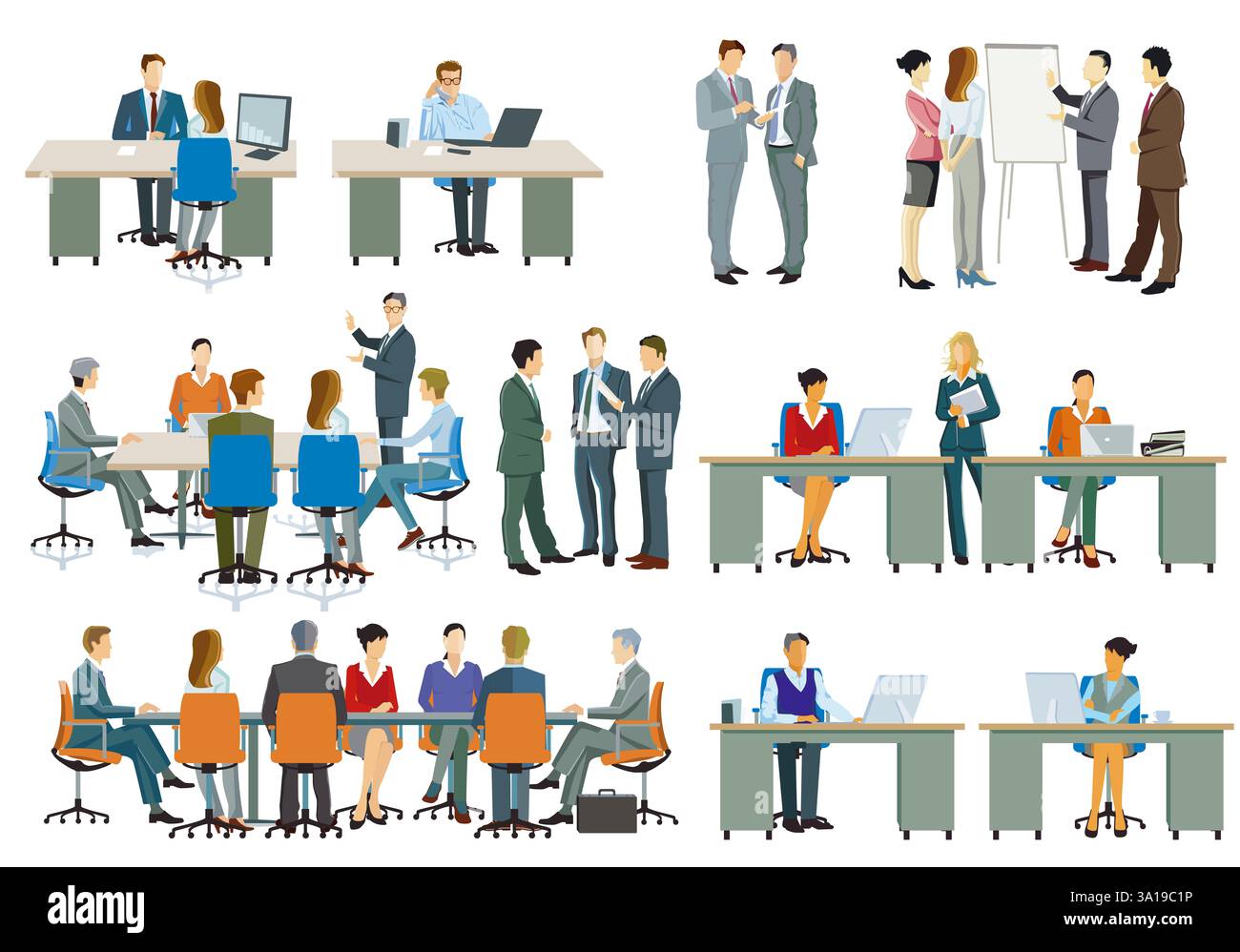 Gruppi di lavoro di persone in riunione. Illustrazione Foto Stock