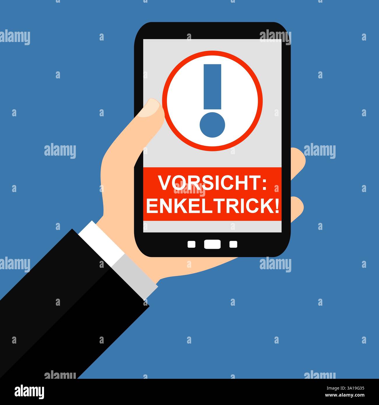 Mano con smartphone: Attenzione ai nipoti - design piatto Foto Stock