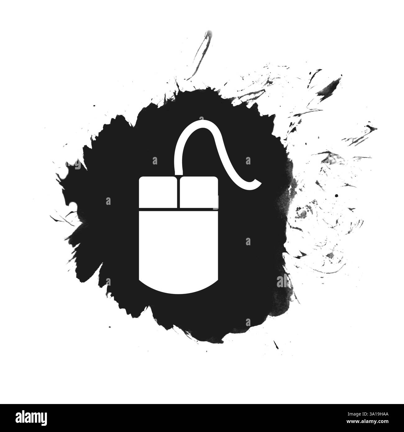 Icona del mouse su un punto isolato in nero con spruzzi di colore Foto Stock